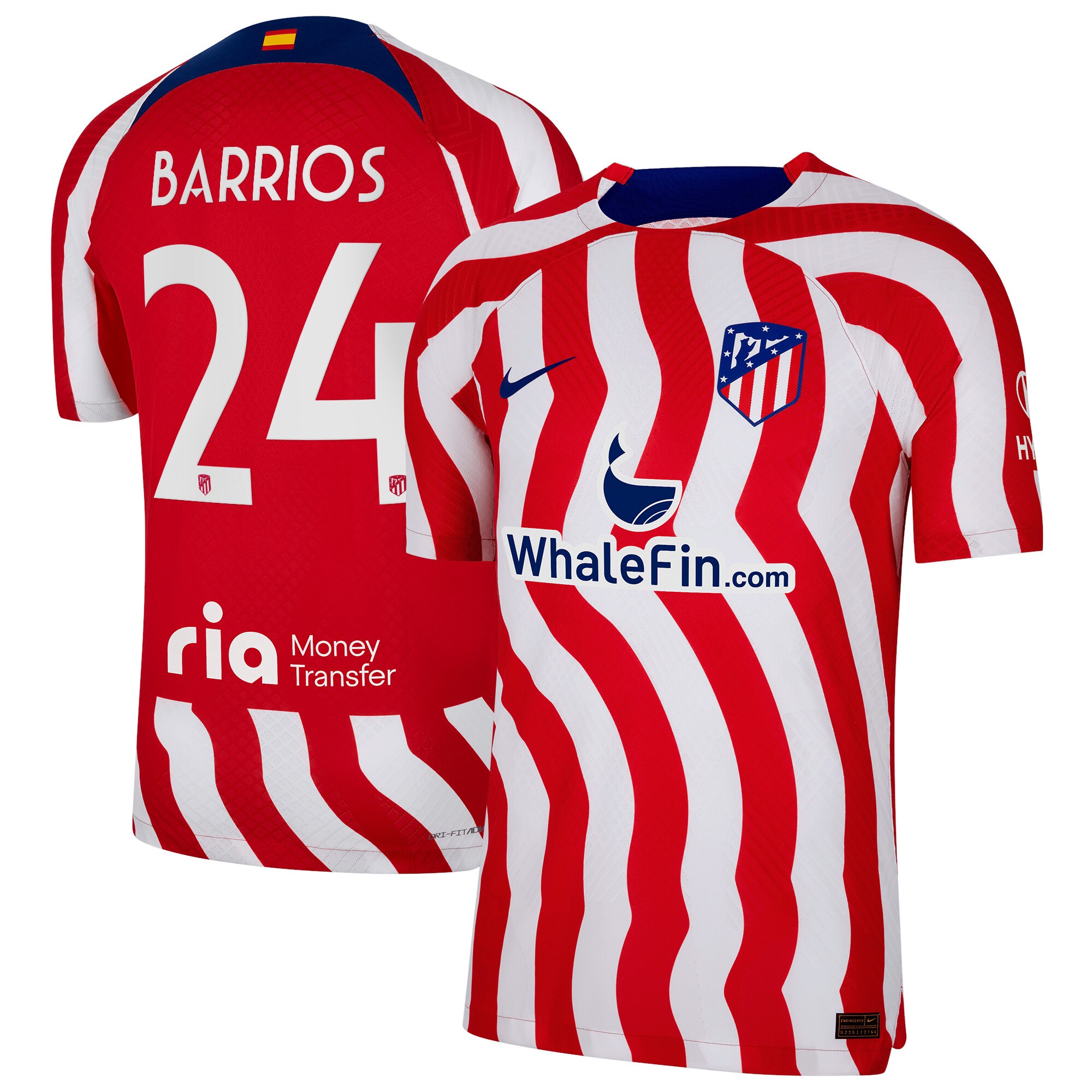 Atlético de Madrid Metropolitano Home Vapor Match Shirt 2022-23 with Barrios 24 printing