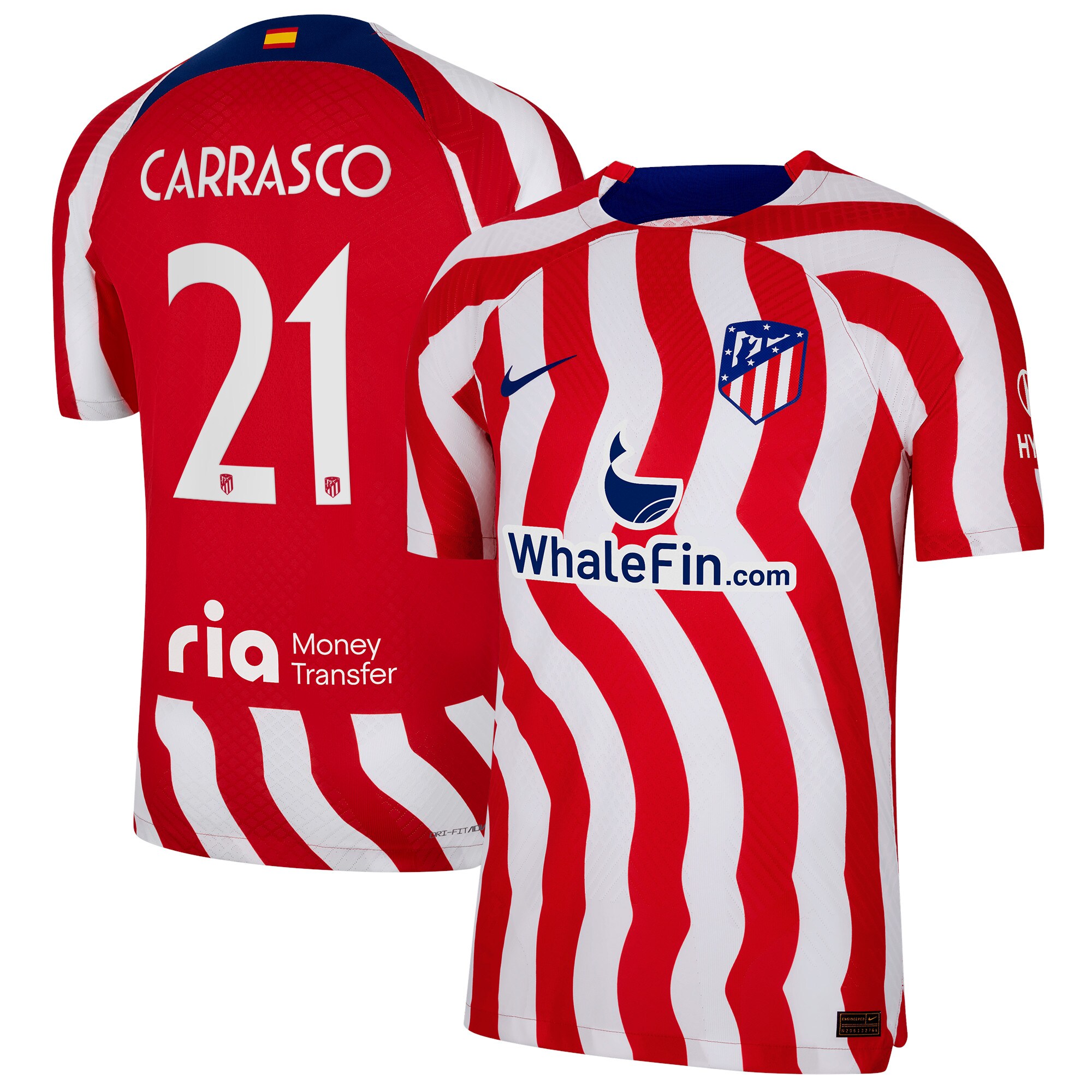 Atlético de Madrid Metropolitano Home Vapor Match Shirt 2022-23 with Carrasco 21 printing