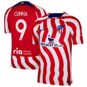Atlético de Madrid Metropolitano Home Vapor Match Shirt 2022-23 with Cunha 9 printing
