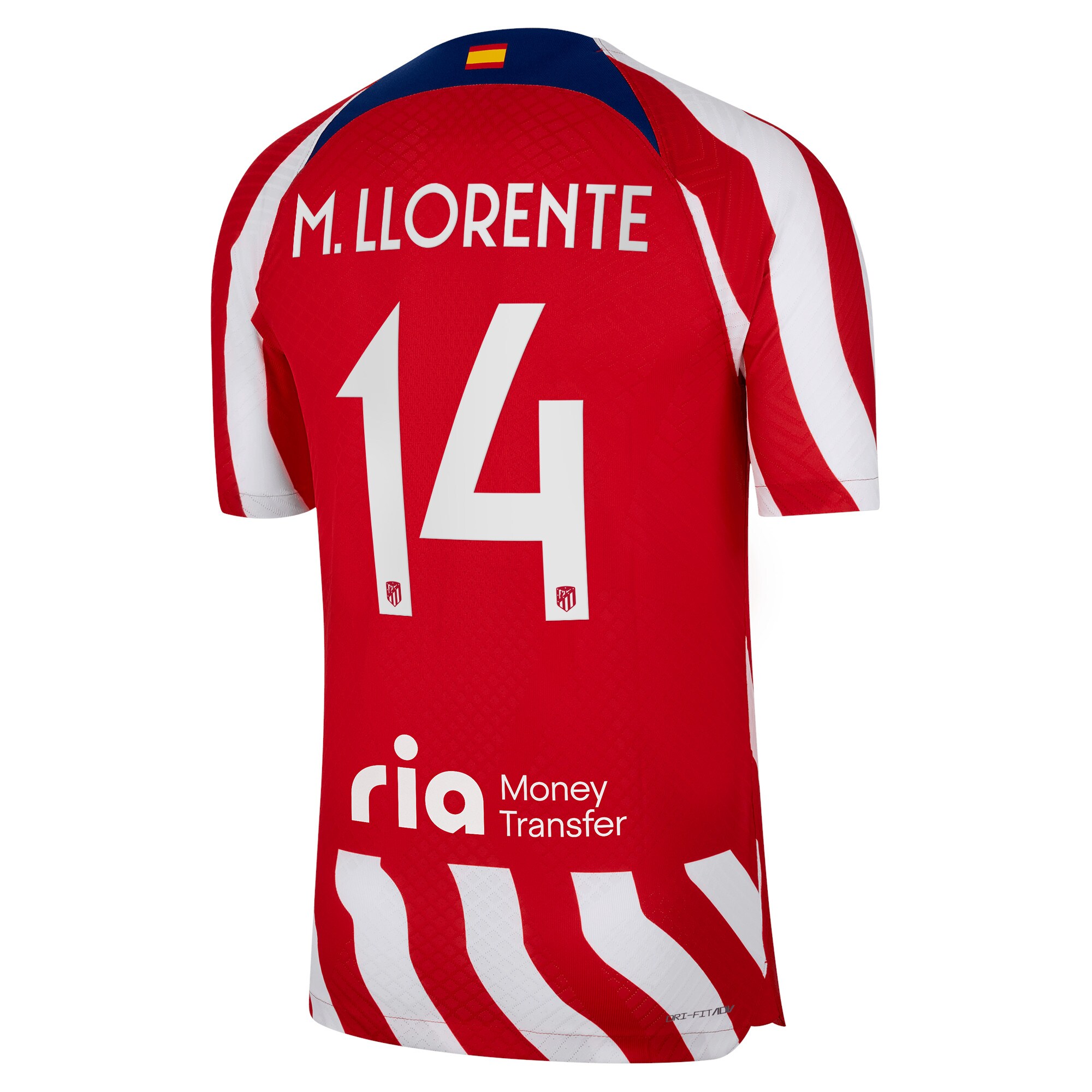 Atlético de Madrid Metropolitano Home Vapor Match Shirt 2022-23 with M. Llorente 14 printing