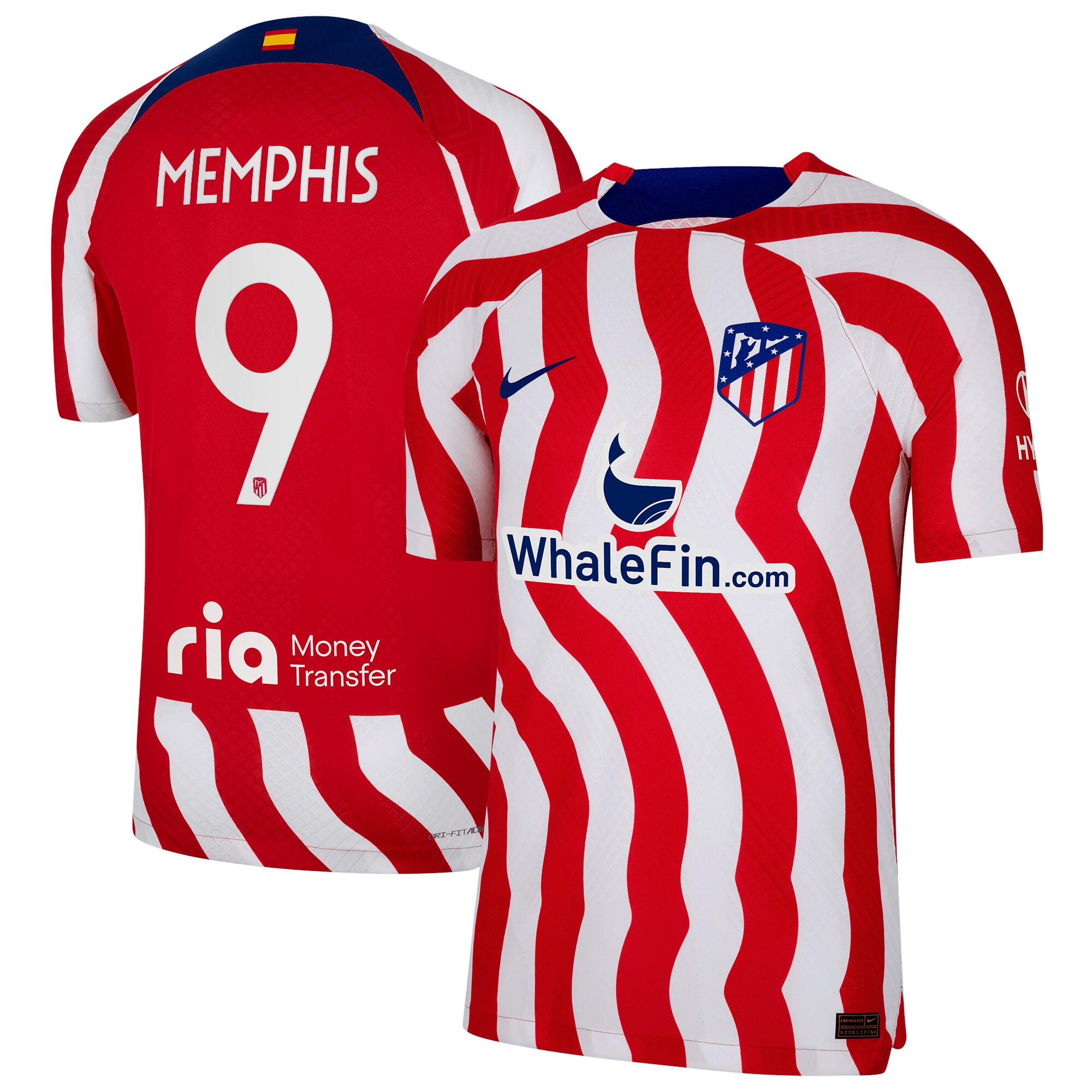 Atlético de Madrid Metropolitano Home Vapor Match Shirt 2022-23 with Memphis 9 printing