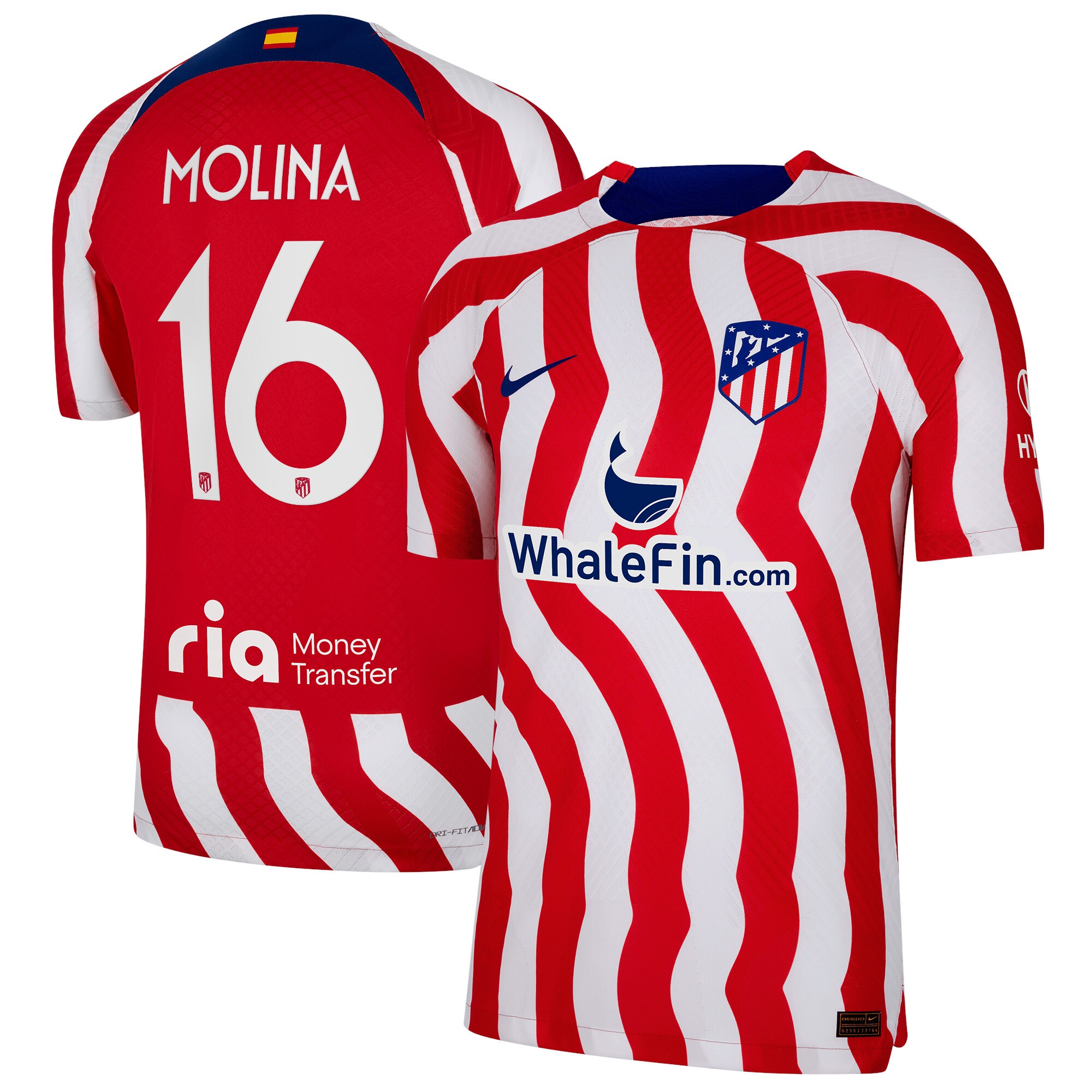 Atlético de Madrid Metropolitano Home Vapor Match Shirt 2022-23 with Molina 16 printing