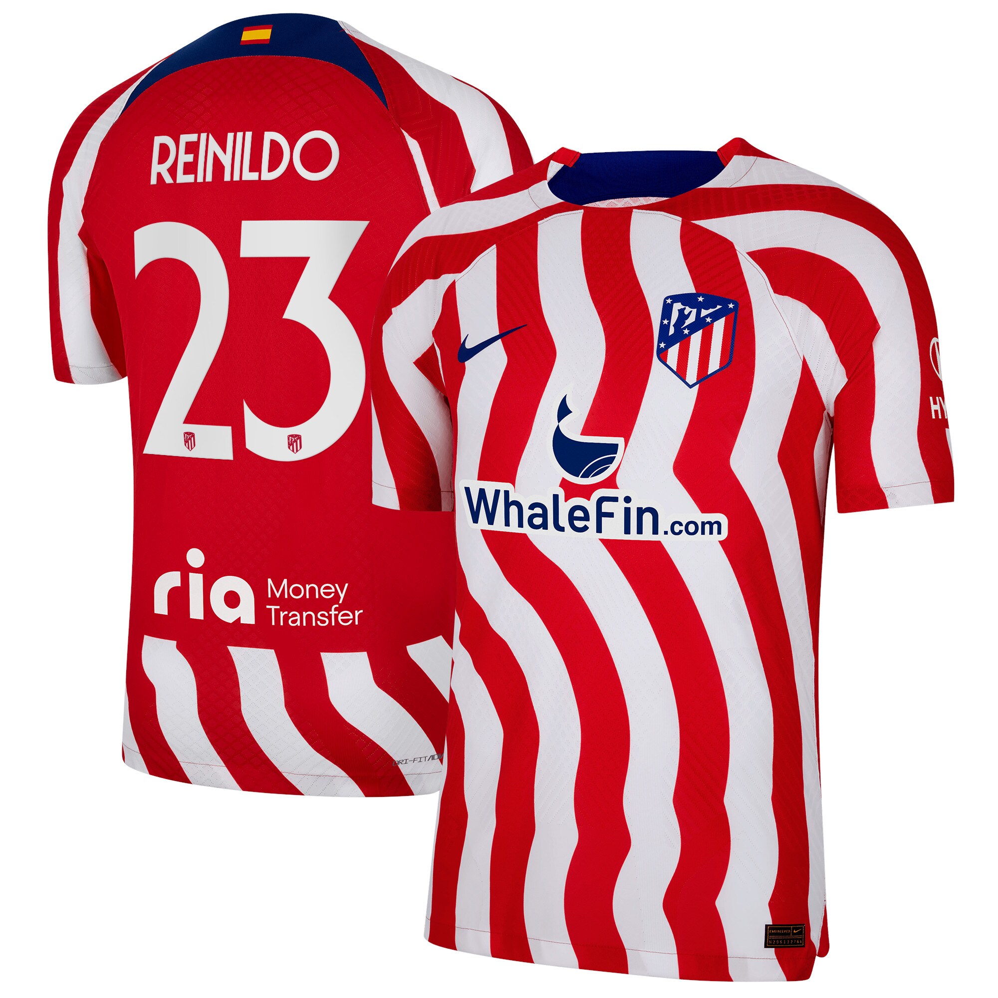 Atlético de Madrid Metropolitano Home Vapor Match Shirt 2022-23 with Reinildo 23 printing