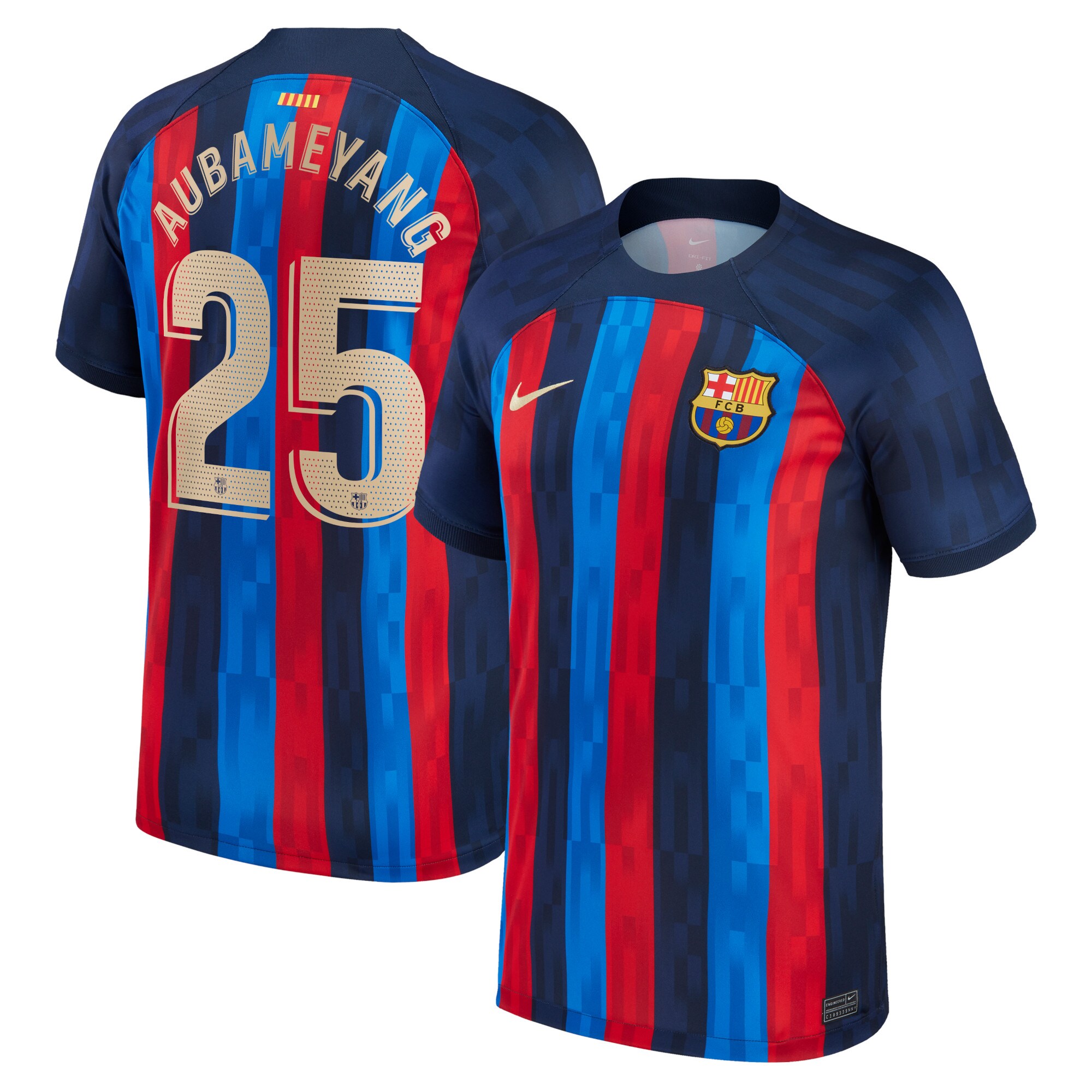 Barcelona Home Stadium Shirt 2022-2023 with Aubameyang 25 printing