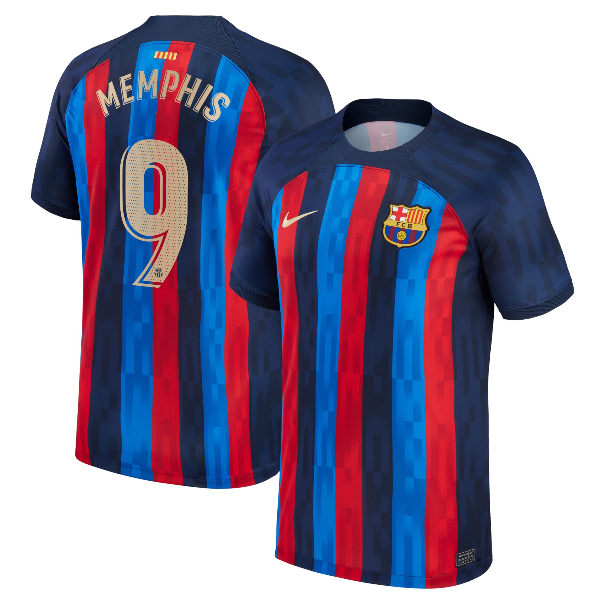 Barcelona Home Stadium Shirt 2022-2023 with Memphis 9 printing