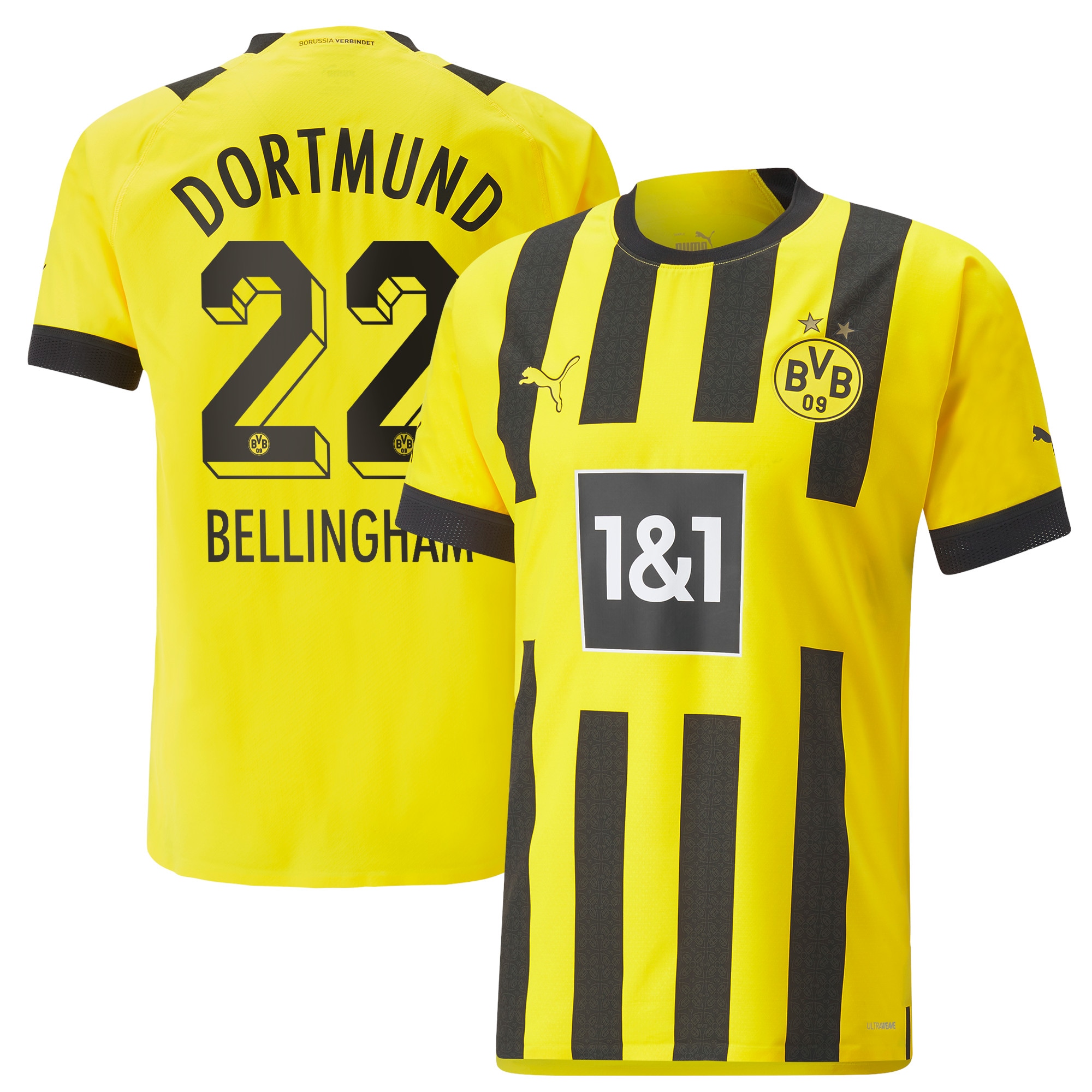 Borussia Dortmund Home Authentic Shirt 2022-23 with Bellingham 22 printing