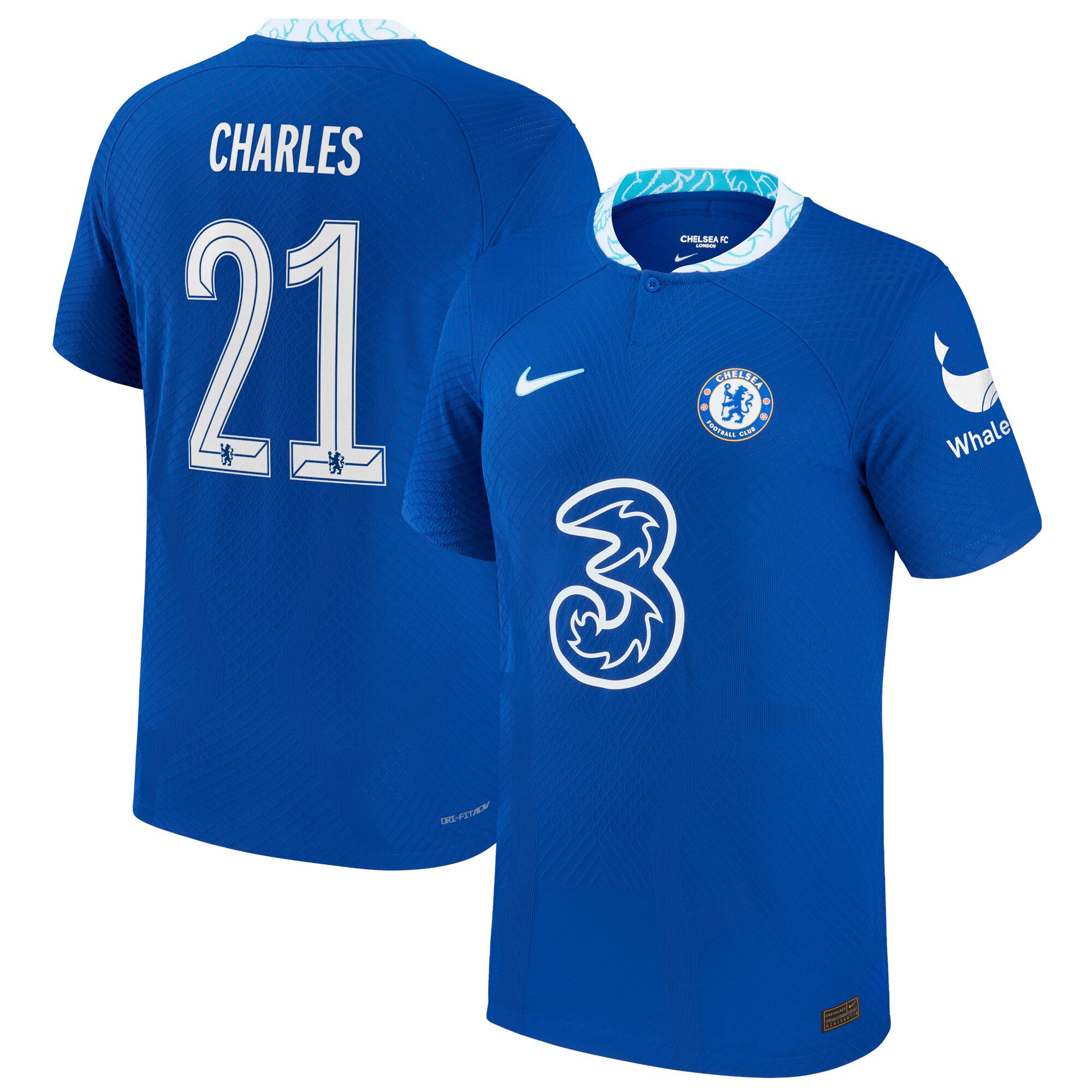 Chelsea Cup Home Vapor Match Shirt 2022-23 with Charles 21 printing