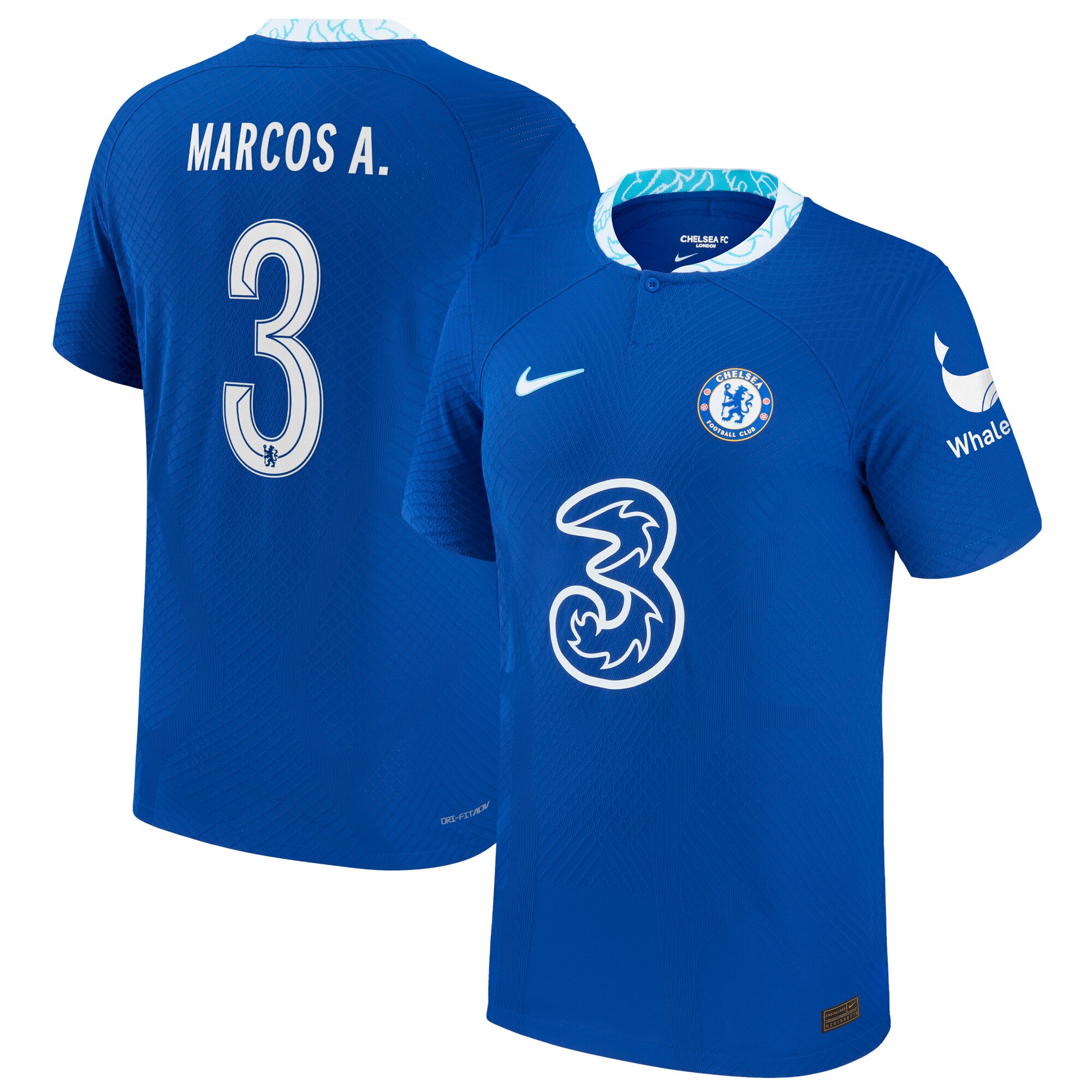 Chelsea Cup Home Vapor Match Shirt 2022-23 with Marcos A. 3 printing
