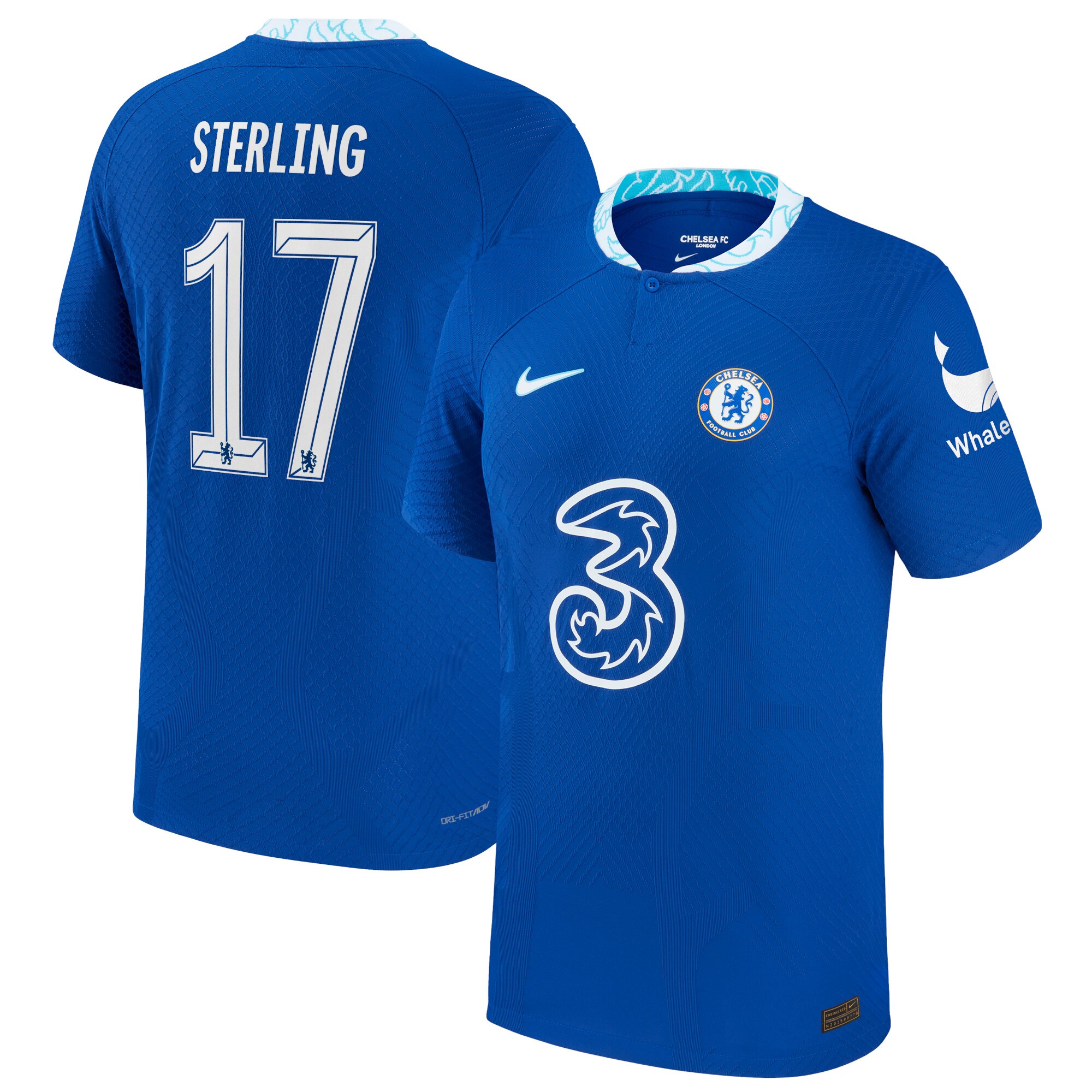 Chelsea Cup Home Vapor Match Shirt 2022-23 with Sterling 17 printing
