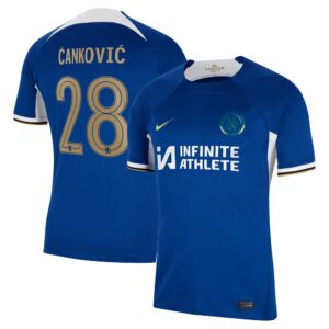 Chelsea Home Stadium Sponsored Shirt 2023-24 With Cankovic 28 Printing