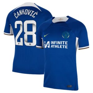 Chelsea Home Stadium Sponsored Shirt 2023-24 With Cankovic 28 Wsl Printing