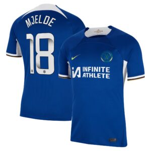 Chelsea Home Stadium Sponsored Shirt 2023-24 With Mjelde 18 Wsl Printing