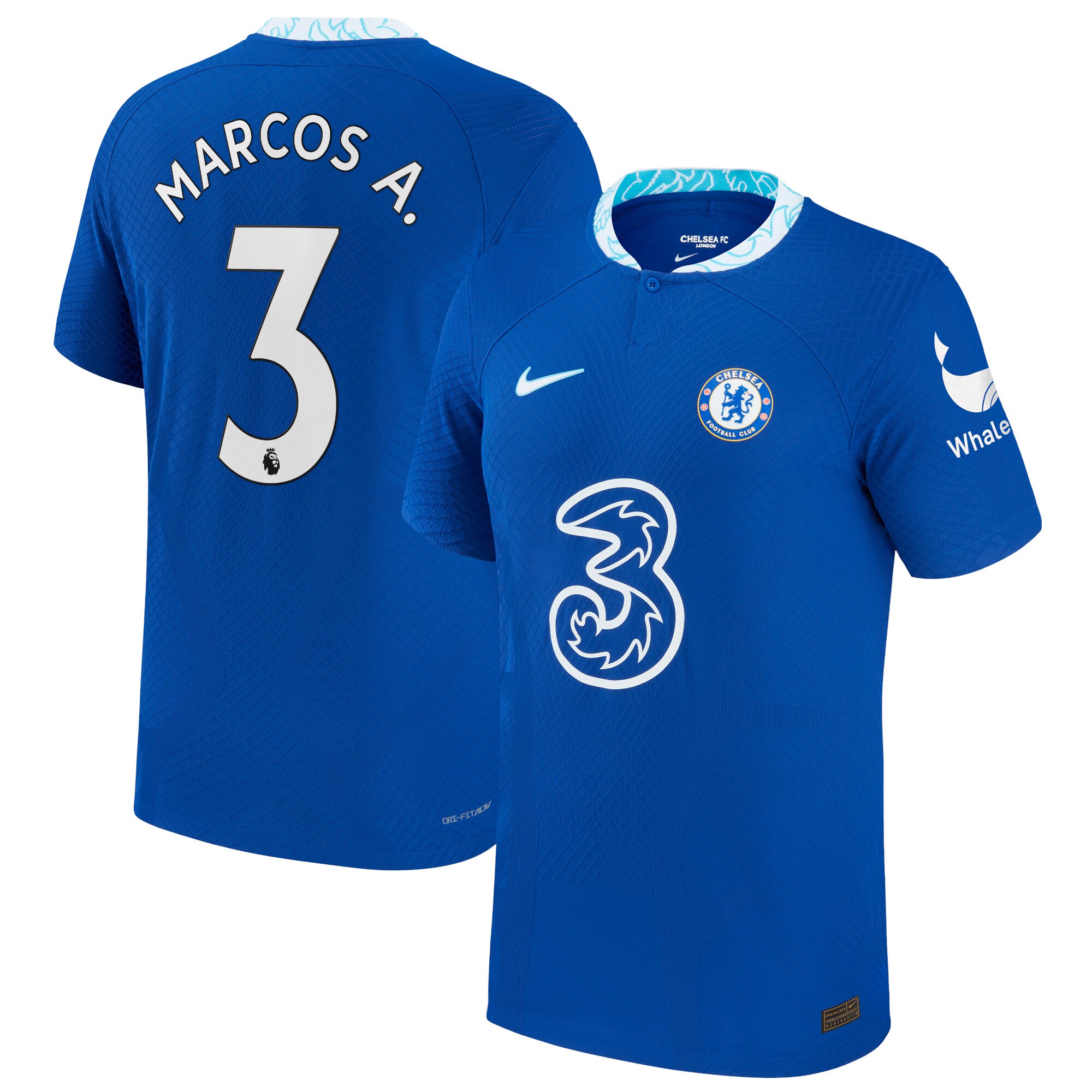 Chelsea Home Vapor Match Shirt 2022-23 with Marcos A. 3 printing