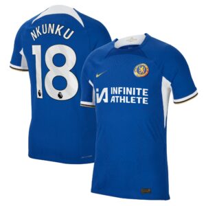 Chelsea Home Vapor Match Sponsored Shirt 2023-24 With Nkunku 18 Printing