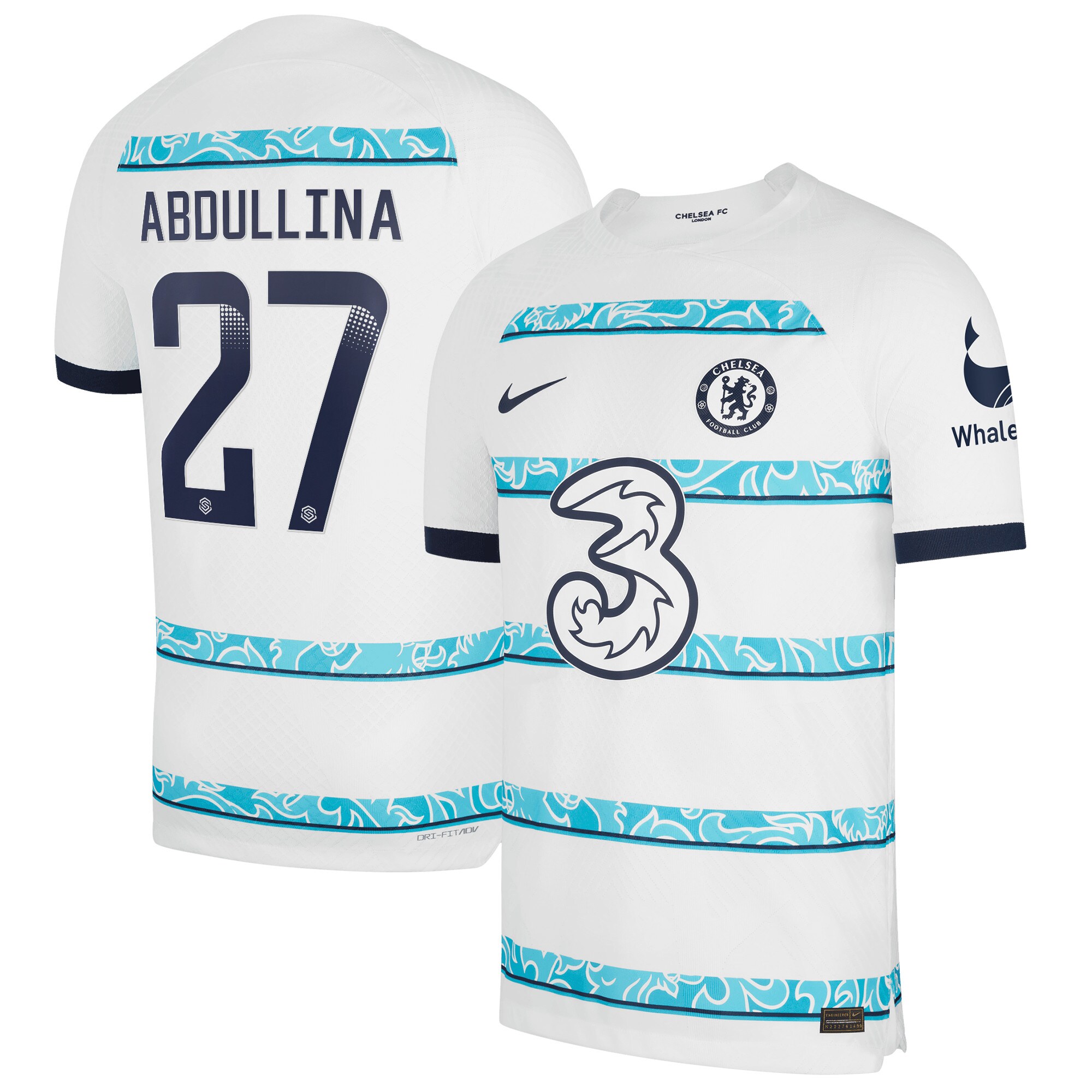 Chelsea WSL Away Vapor Match Shirt 2022-23 with Abdullina 27 printing