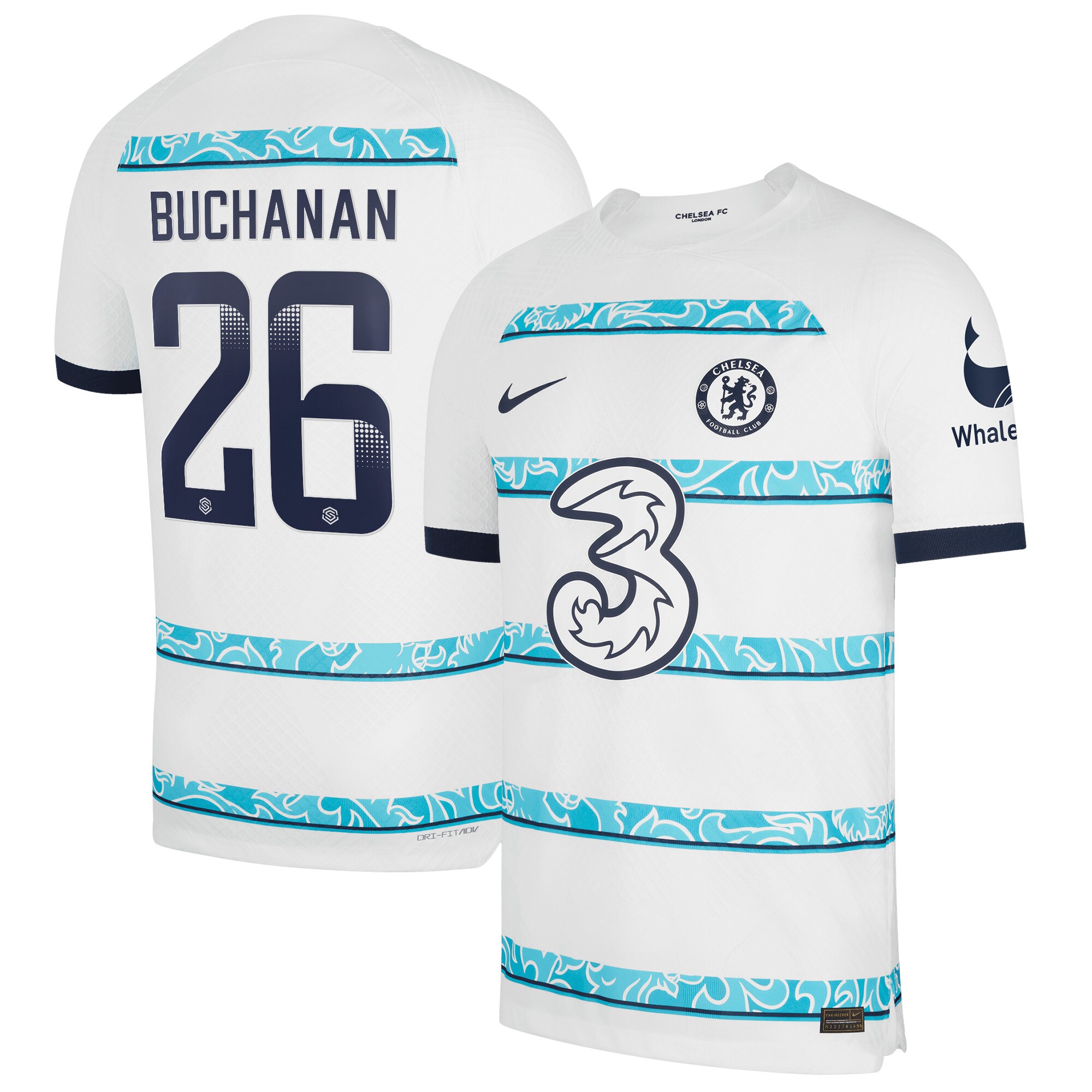 Chelsea WSL Away Vapor Match Shirt 2022-23 with Buchanan 26 printing