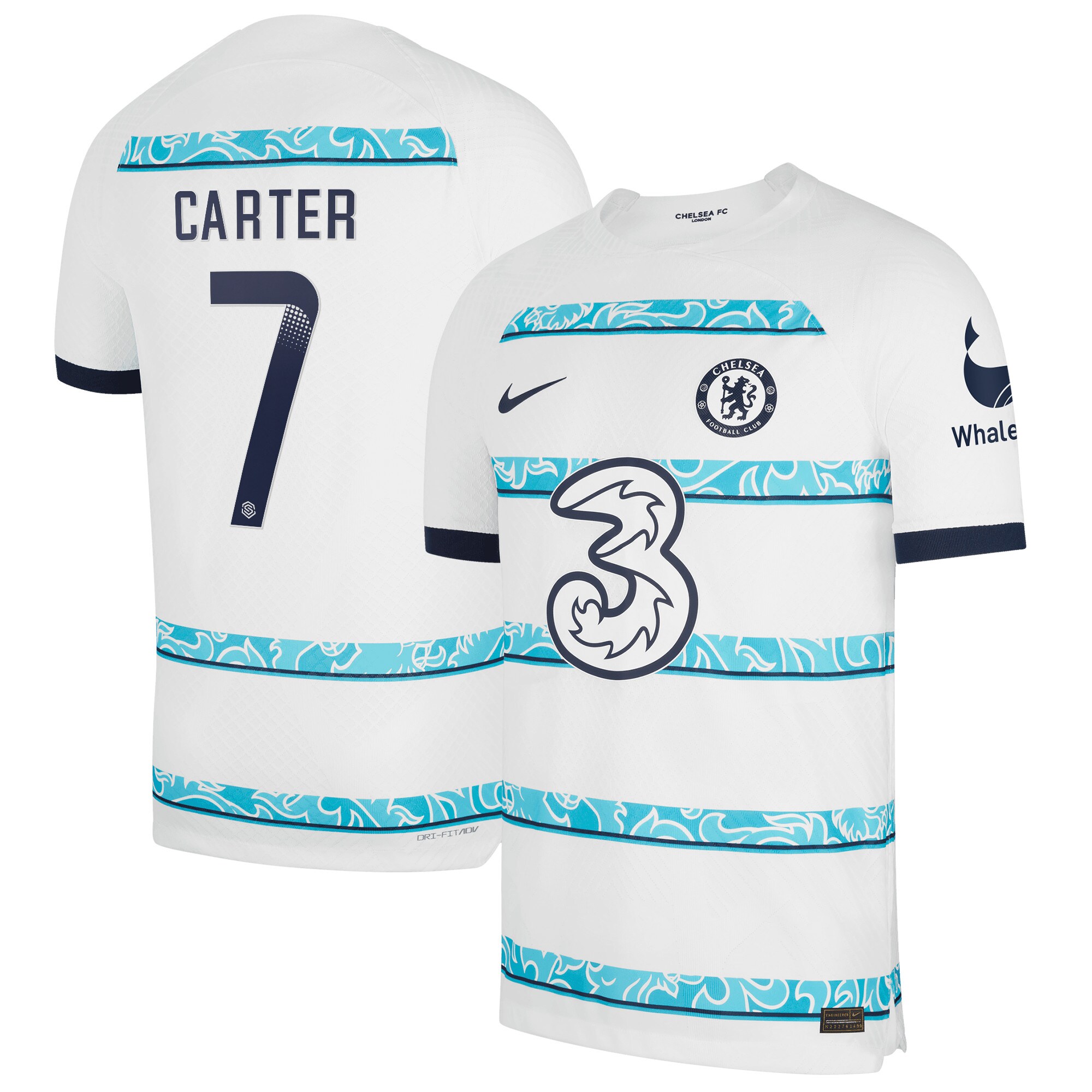 Chelsea WSL Away Vapor Match Shirt 2022-23 with Carter 7 printing