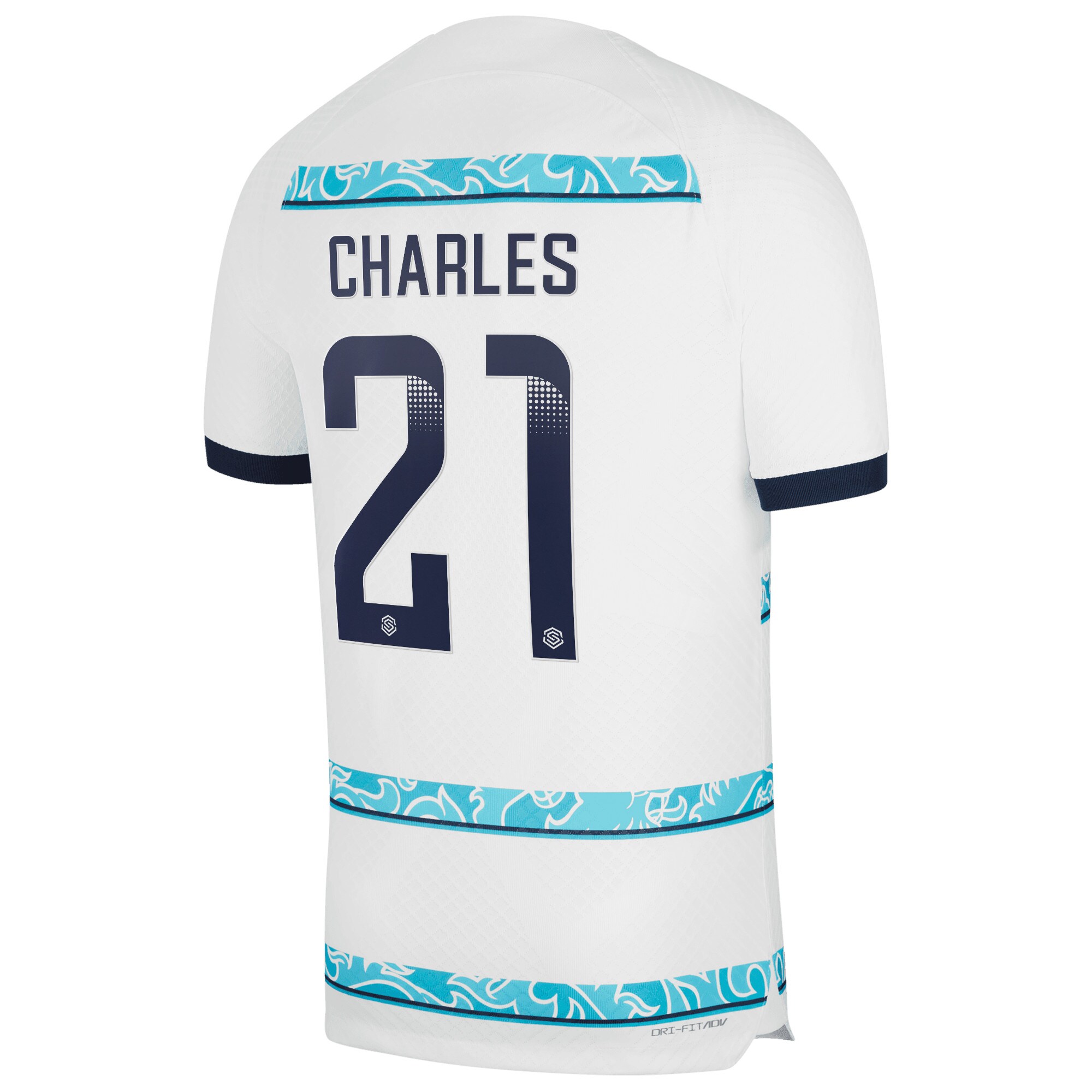 Chelsea WSL Away Vapor Match Shirt 2022-23 with Charles 21 printing