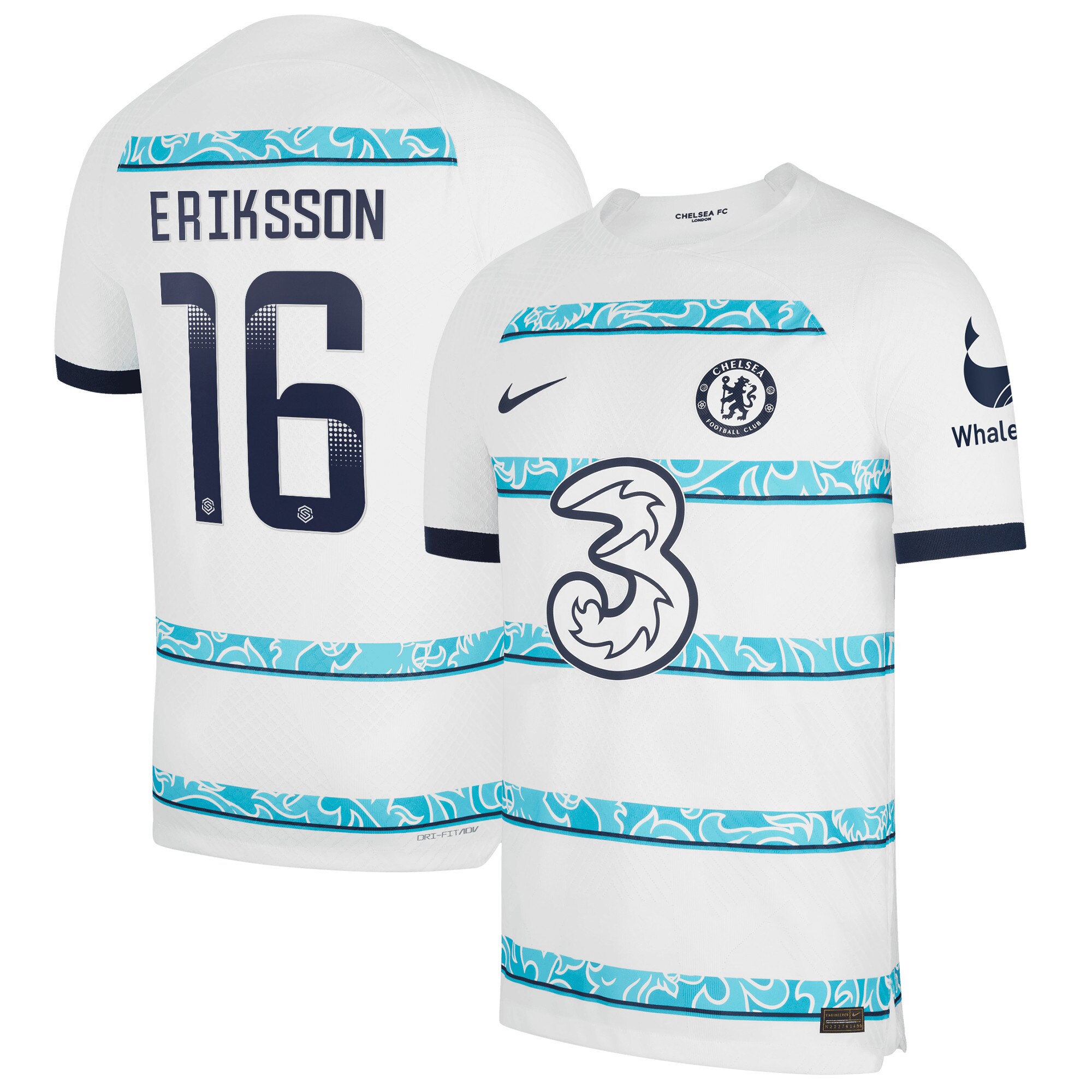 Chelsea WSL Away Vapor Match Shirt 2022-23 with Eriksson 16 printing
