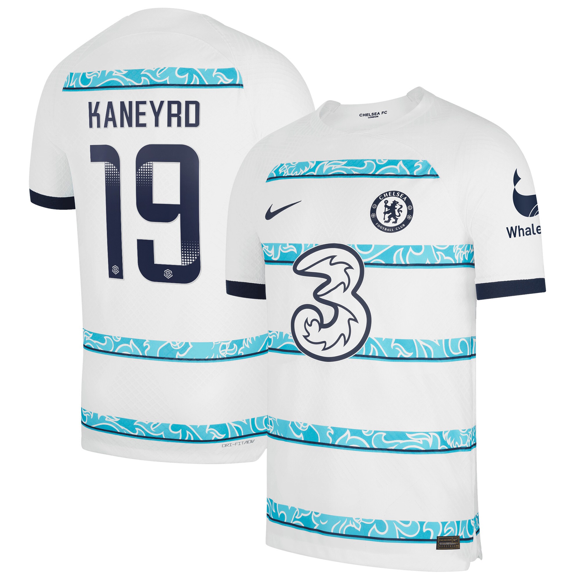 Chelsea WSL Away Vapor Match Shirt 2022-23 with Kaneyrd 19 printing