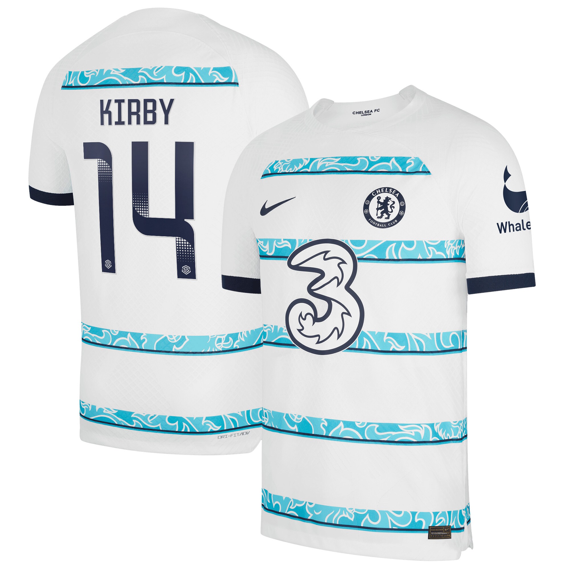 Chelsea WSL Away Vapor Match Shirt 2022-23 with Kirby 14 printing