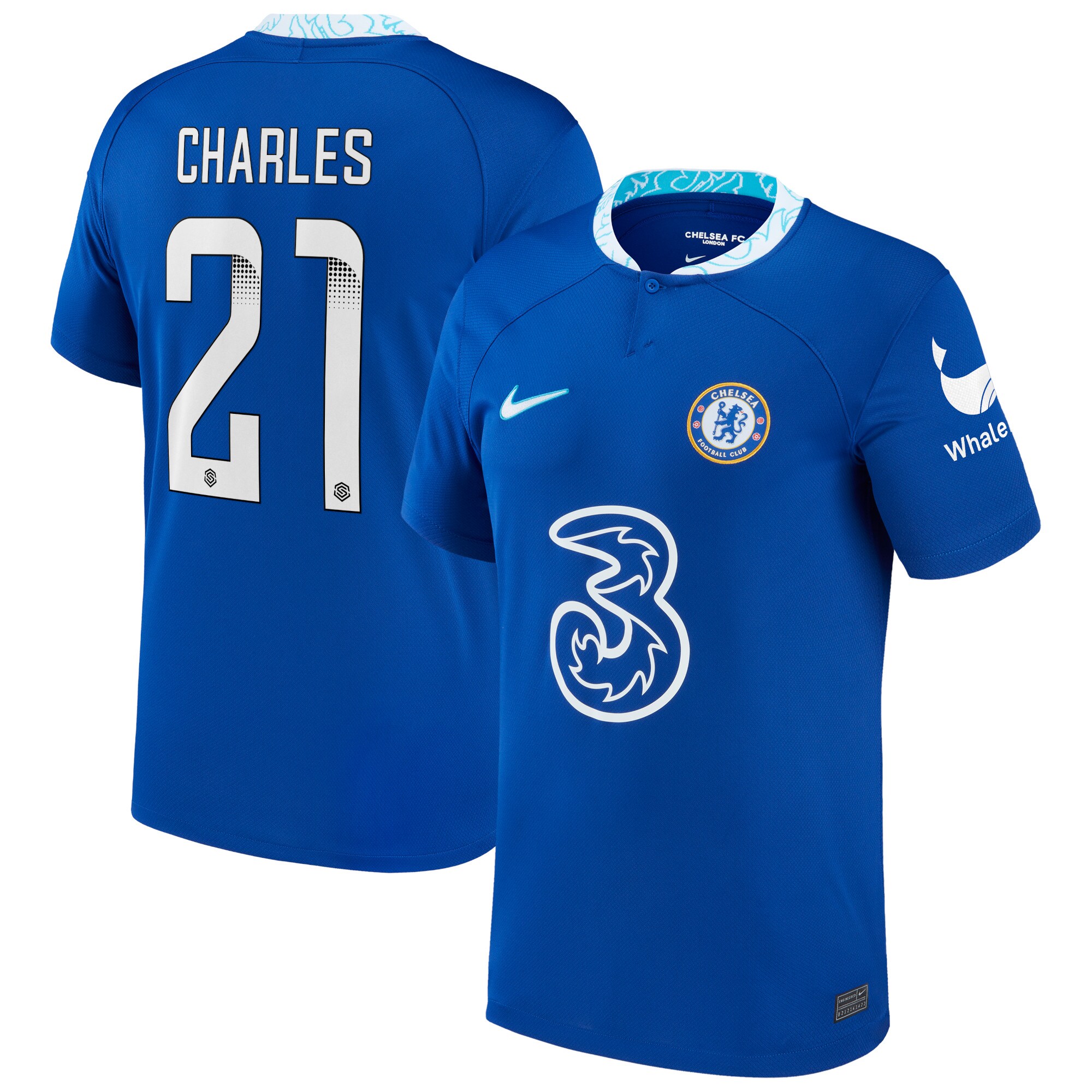Chelsea WSL Home Stadium Shirt 2022-23 with Charles 21 printing