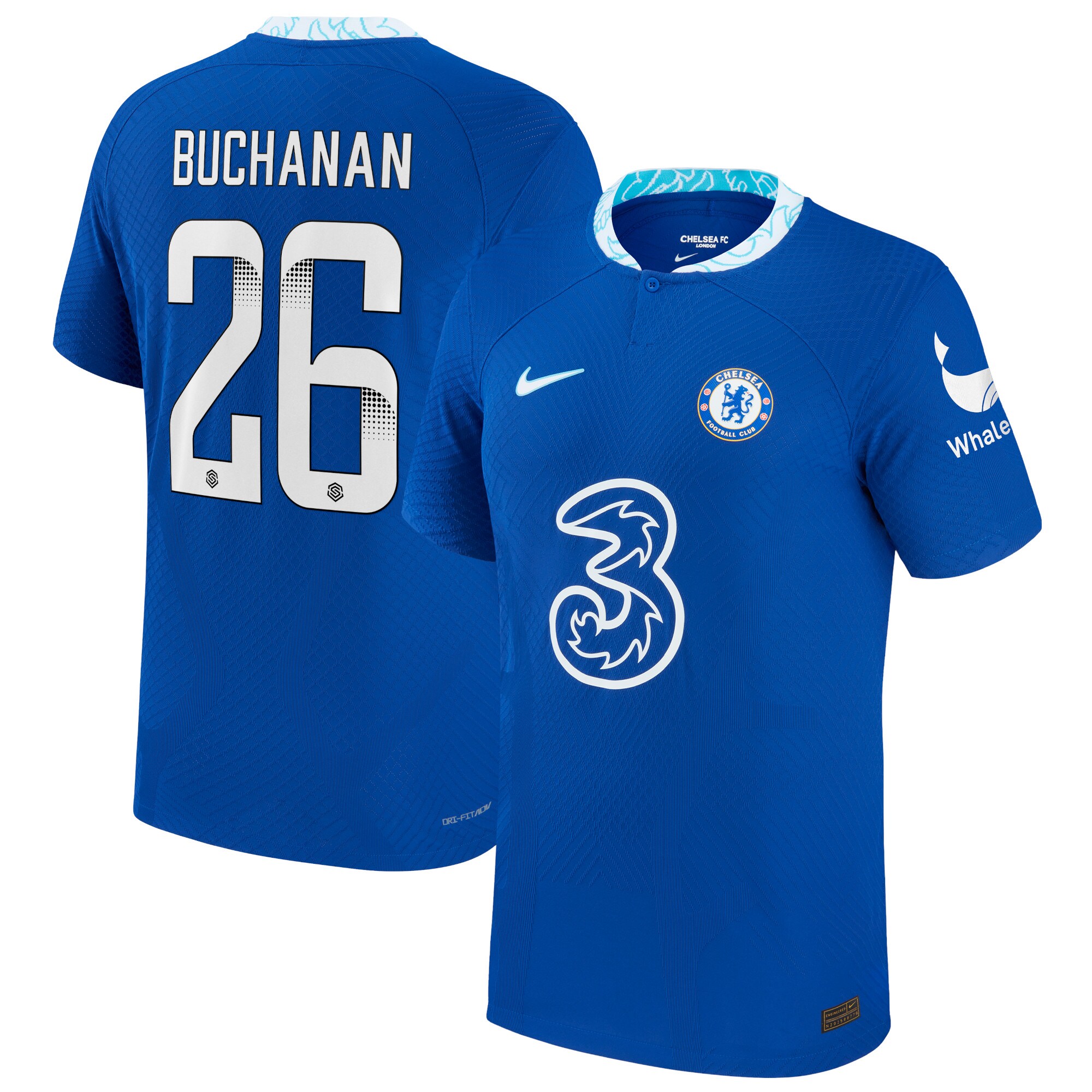 Chelsea WSL Home Vapor Match Shirt 2022-23 with Buchanan 26 printing