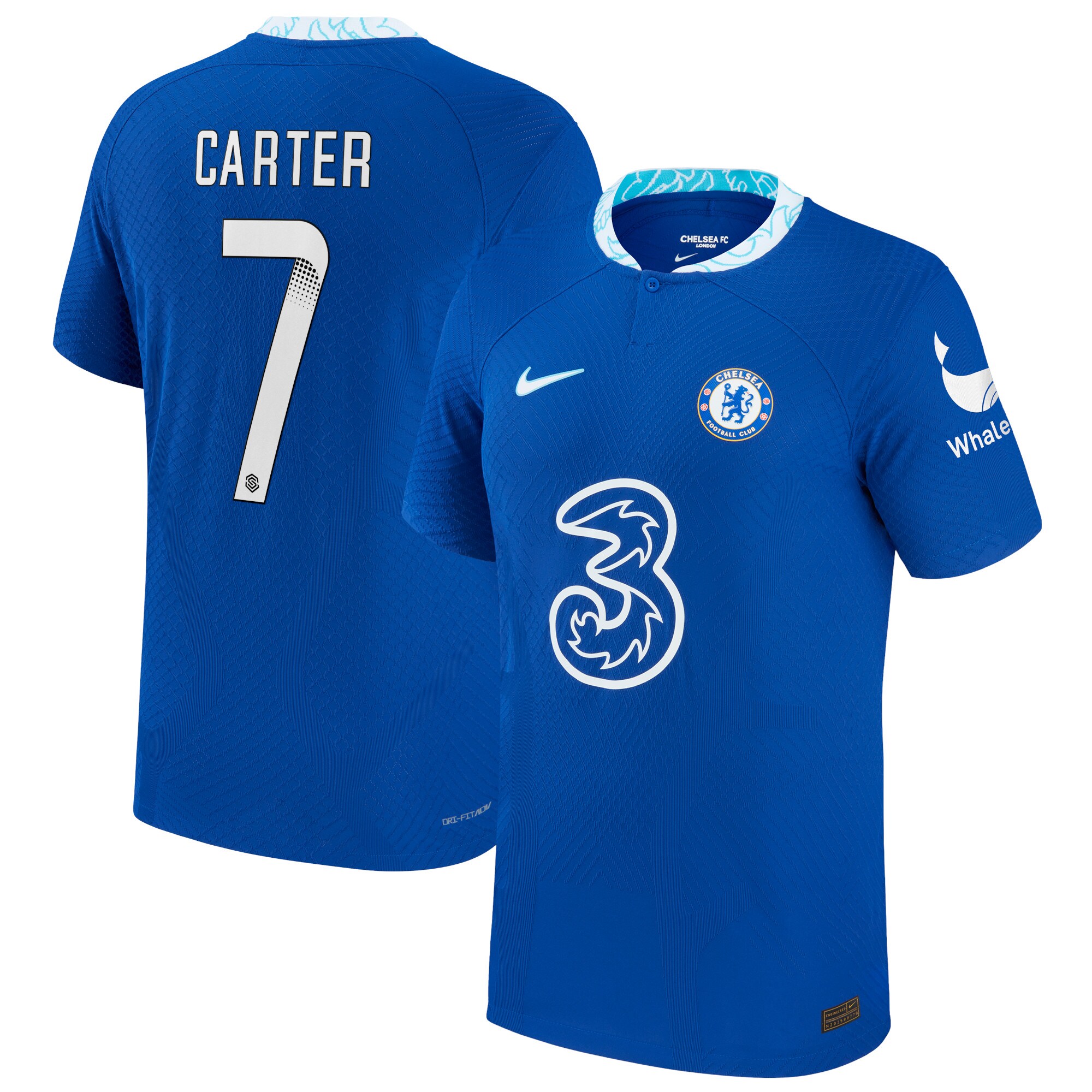 Chelsea WSL Home Vapor Match Shirt 2022-23 with Carter 7 printing