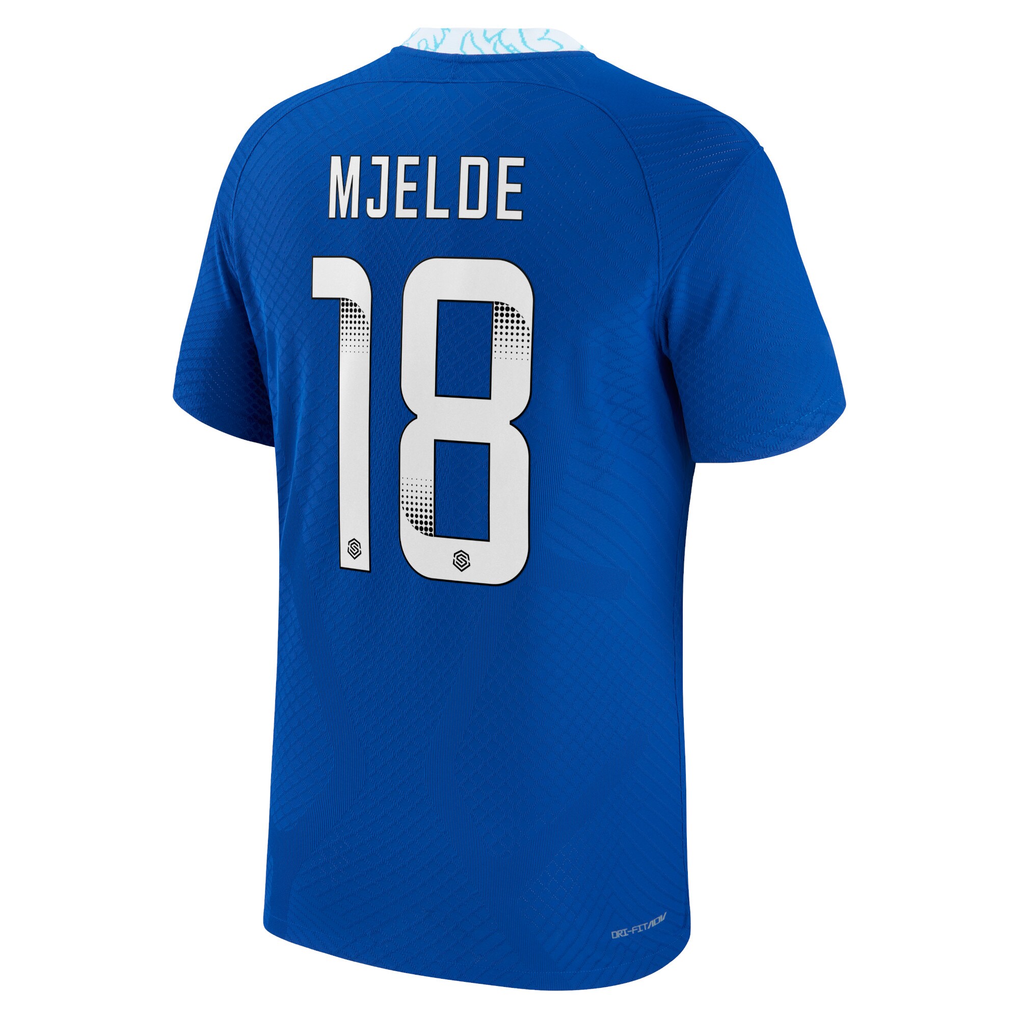 Chelsea WSL Home Vapor Match Shirt 2022-23 with Mjelde 18 printing