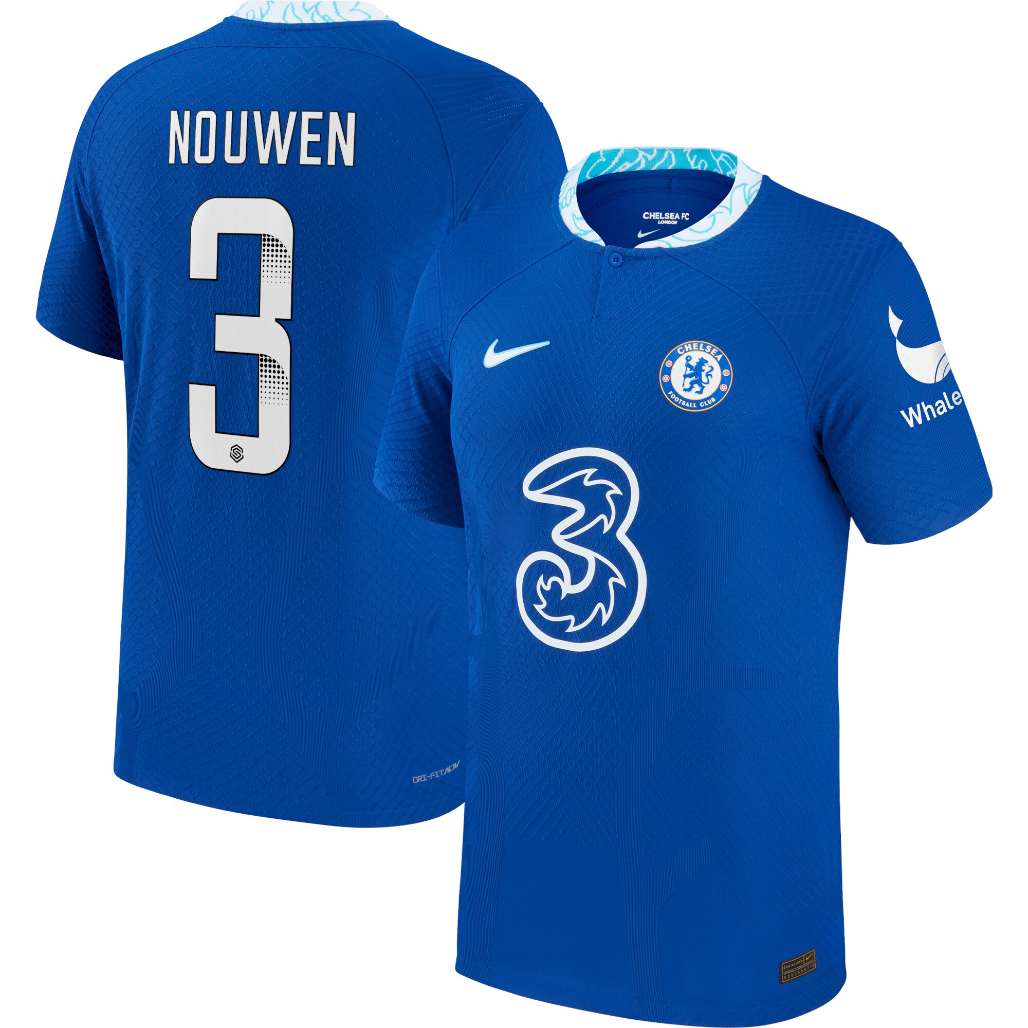 Chelsea WSL Home Vapor Match Shirt 2022-23 with Nouwen 3 printing