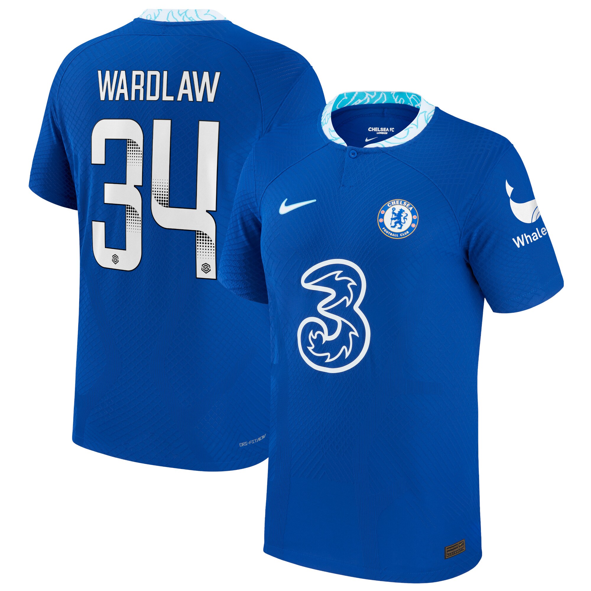 Chelsea WSL Home Vapor Match Shirt 2022-23 with Wardlaw 34 printing