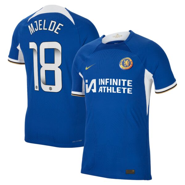 Chelsea Wsl Home Vapor Match Sponsored Shirt 2023-24 With Mjelde 18 Printing