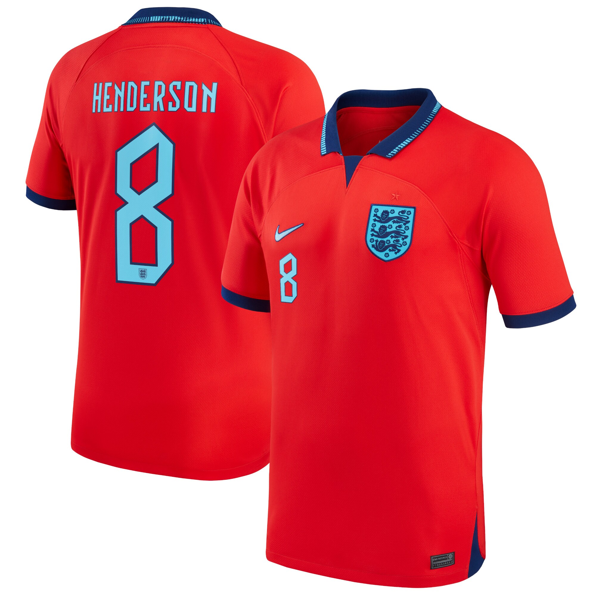 England Away Stadium Shirt 2022 with Henderson 8 printing