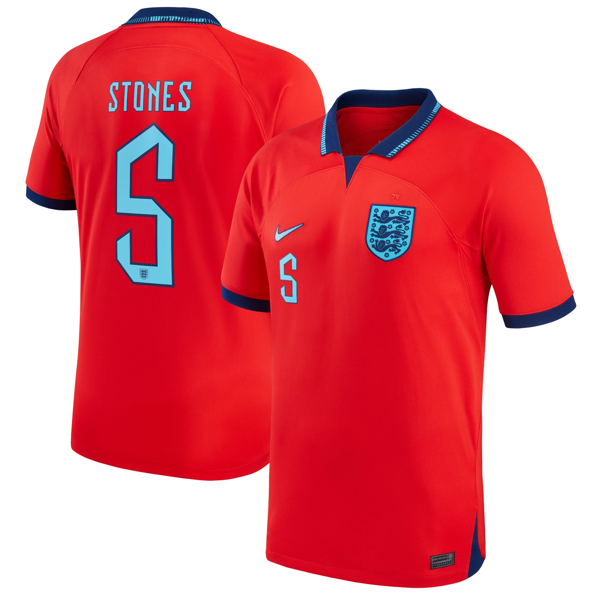 England Away Stadium Shirt 2022 with Stones 5 printing