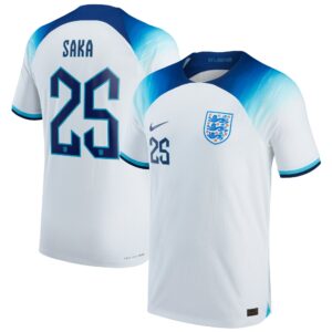 England Home Match Shirt 2022 with Saka 25 printing