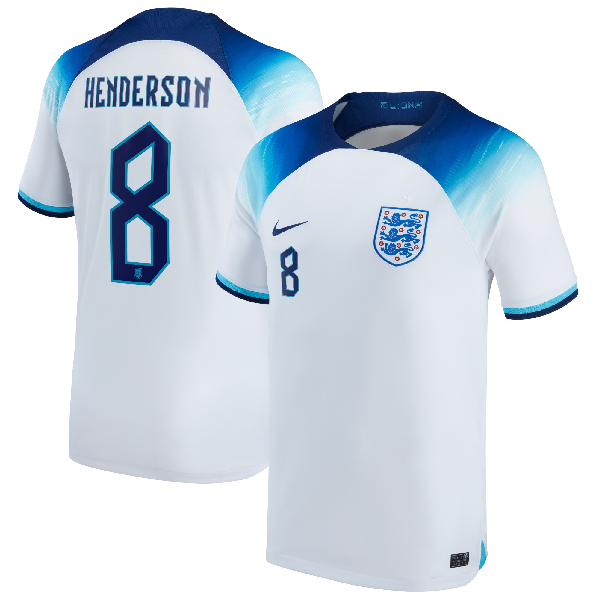 England Home Stadium Shirt 2022 with Henderson 8 printing