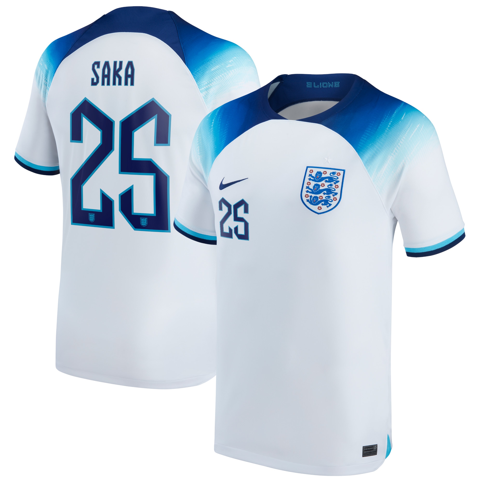 England Home Stadium Shirt 2022 with Saka 25 printing