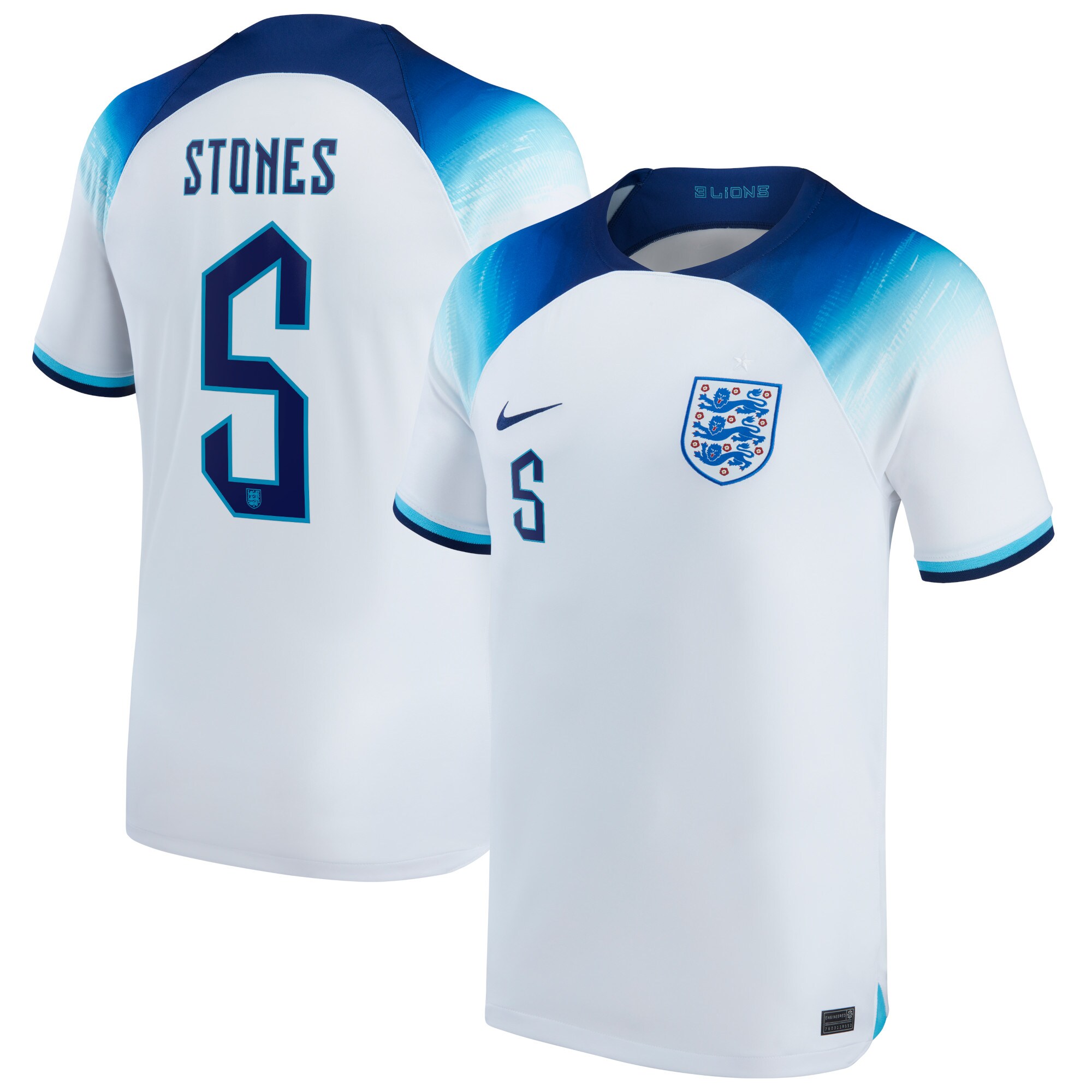 England Home Stadium Shirt 2022 with Stones 5 printing