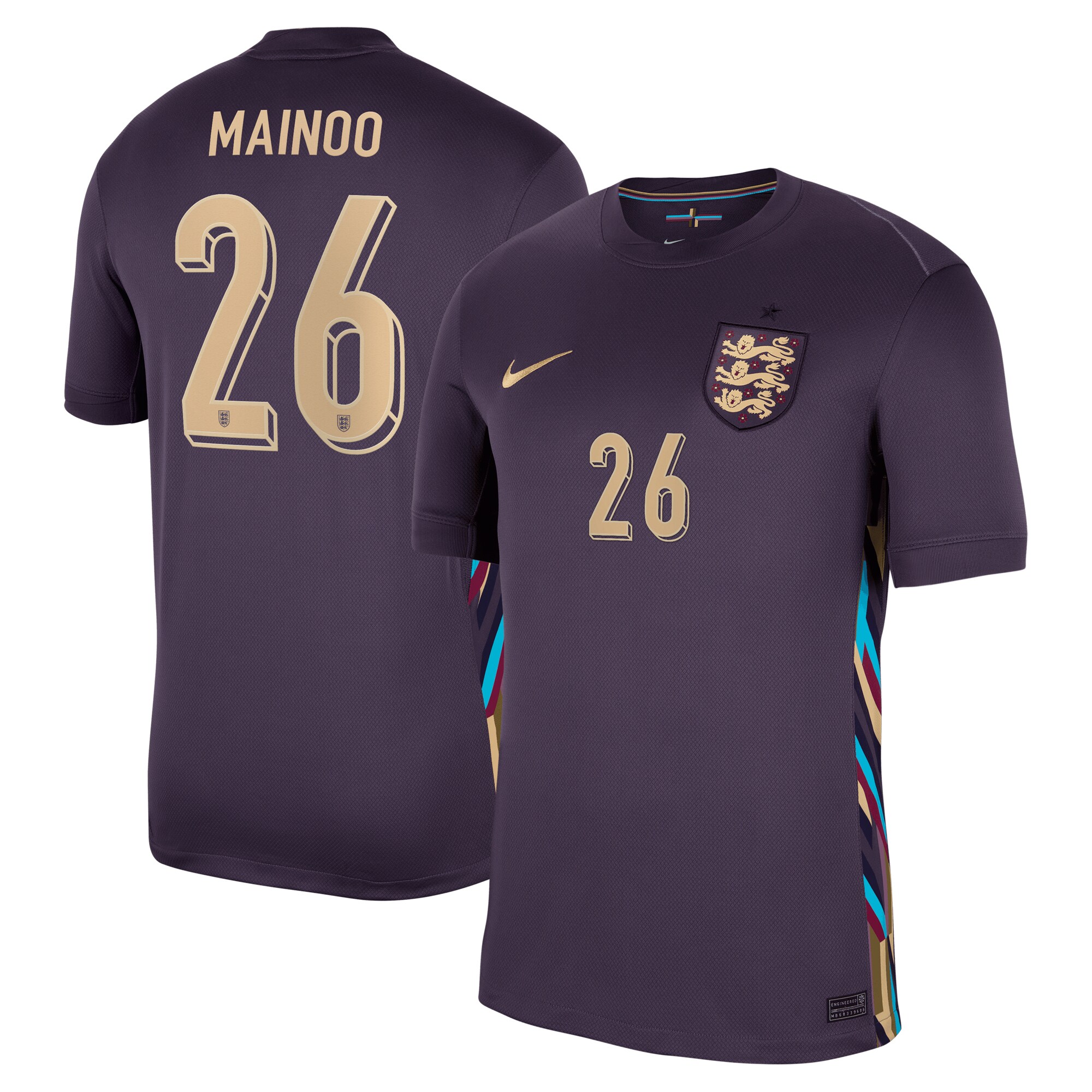 England Away Stadium Shirt 2024 with Mainoo 26 printing