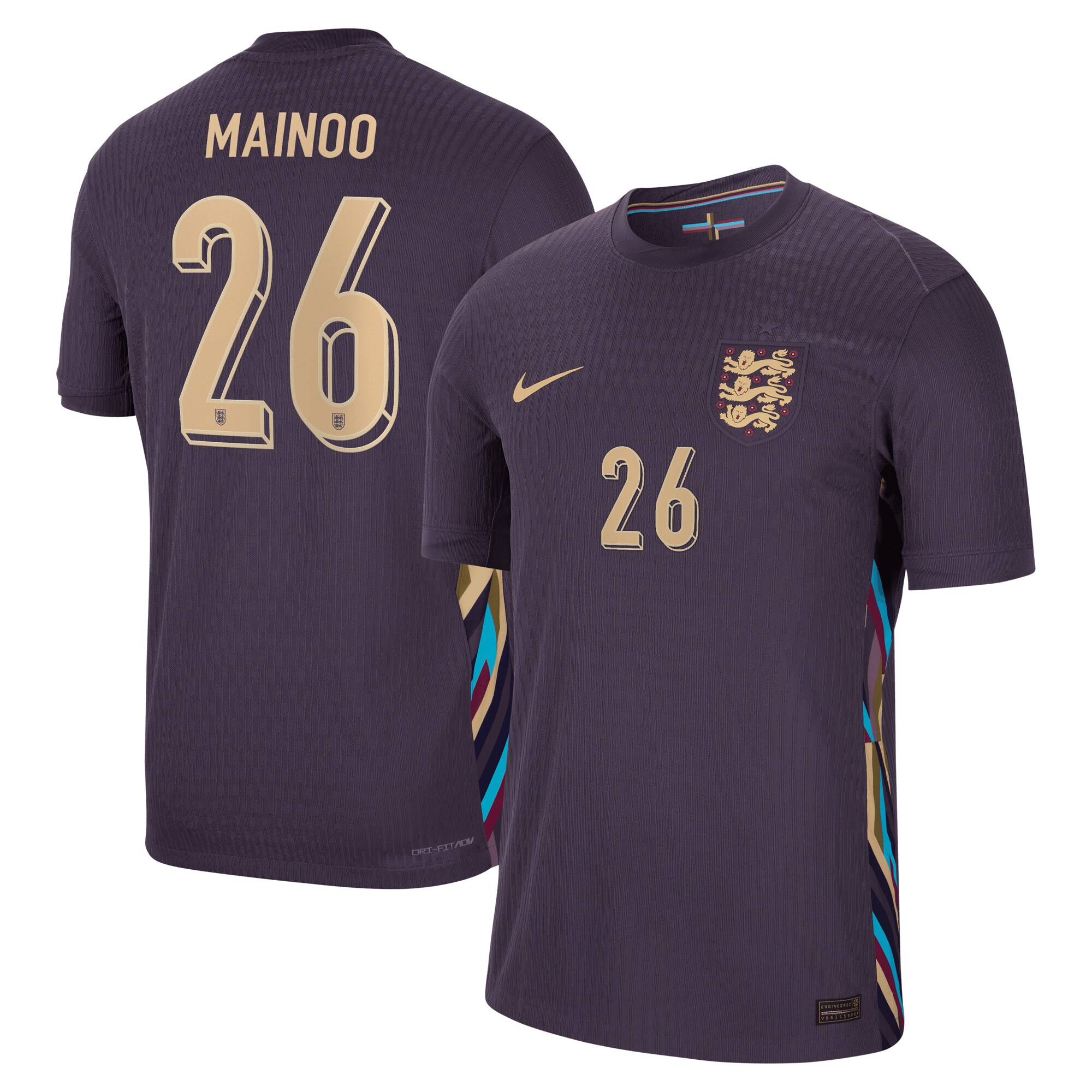 England Dri Fit Adv Away Match Shirt 2024 with Mainoo 26 printing