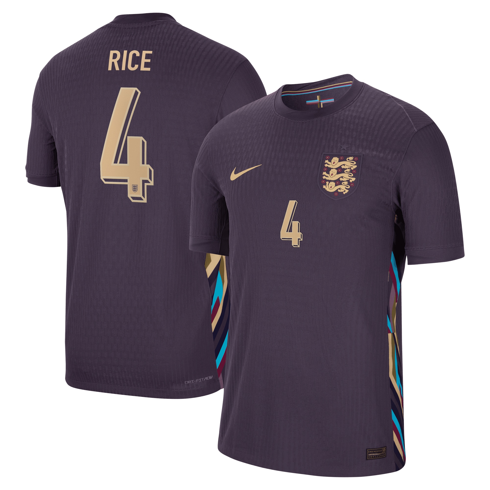 England Dri Fit Adv Away Match Shirt 2024 with Rice 4 printing