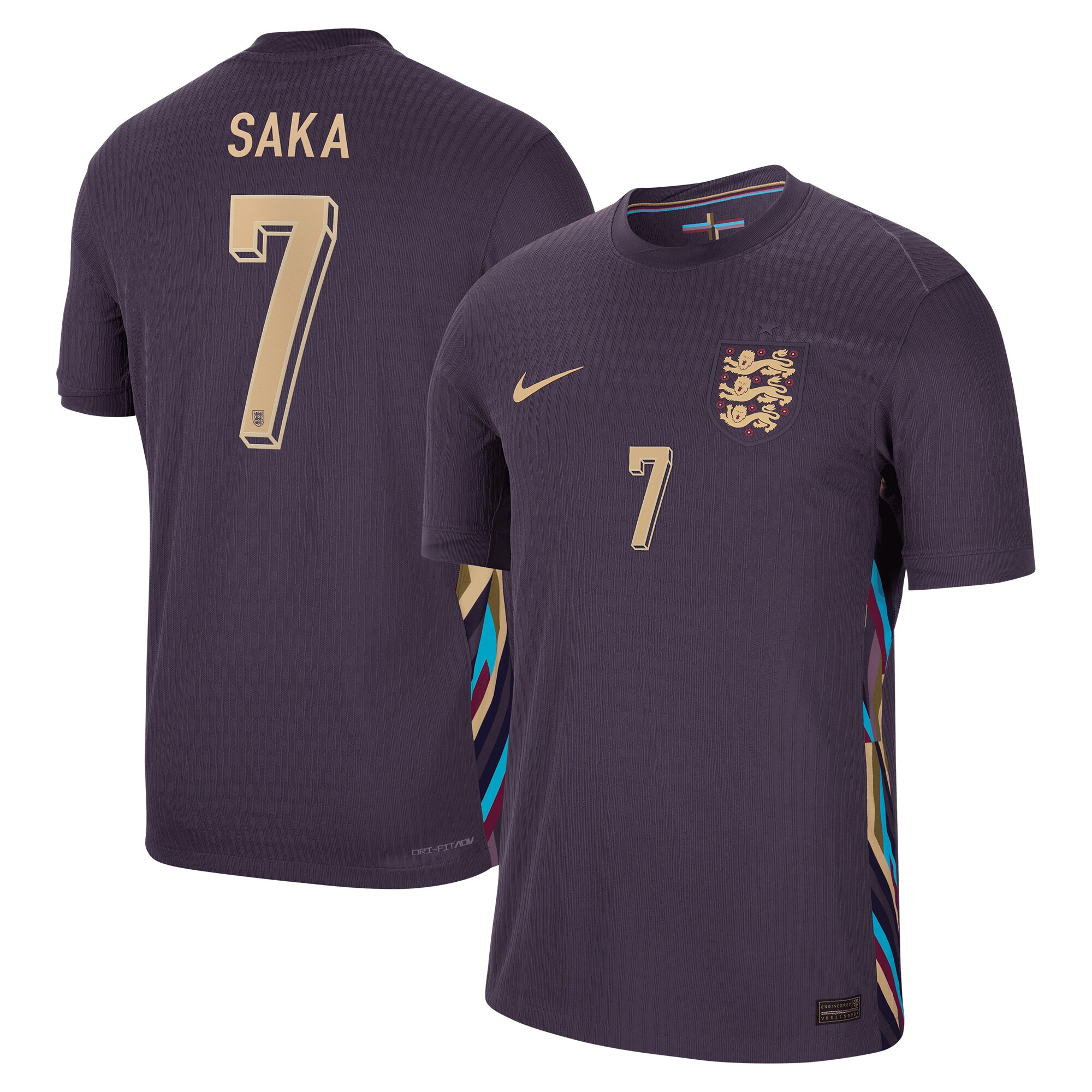England Dri Fit Adv Away Match Shirt 2024 with Saka 7 printing