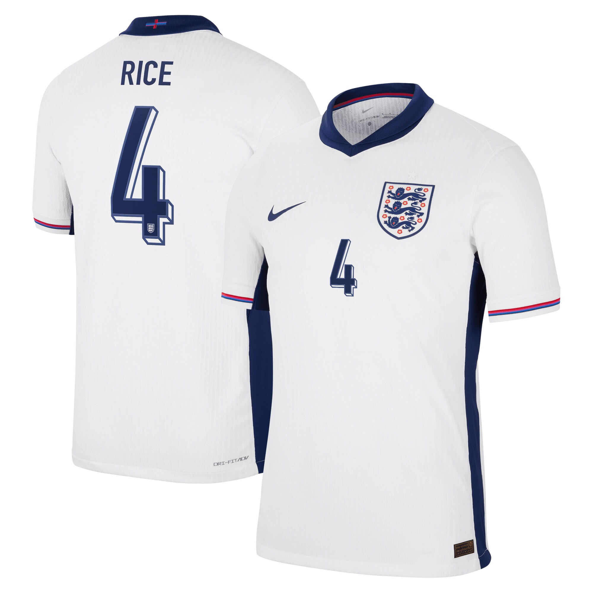 England Dri Fit Adv Home Match Shirt 2024 with Rice 4 printing