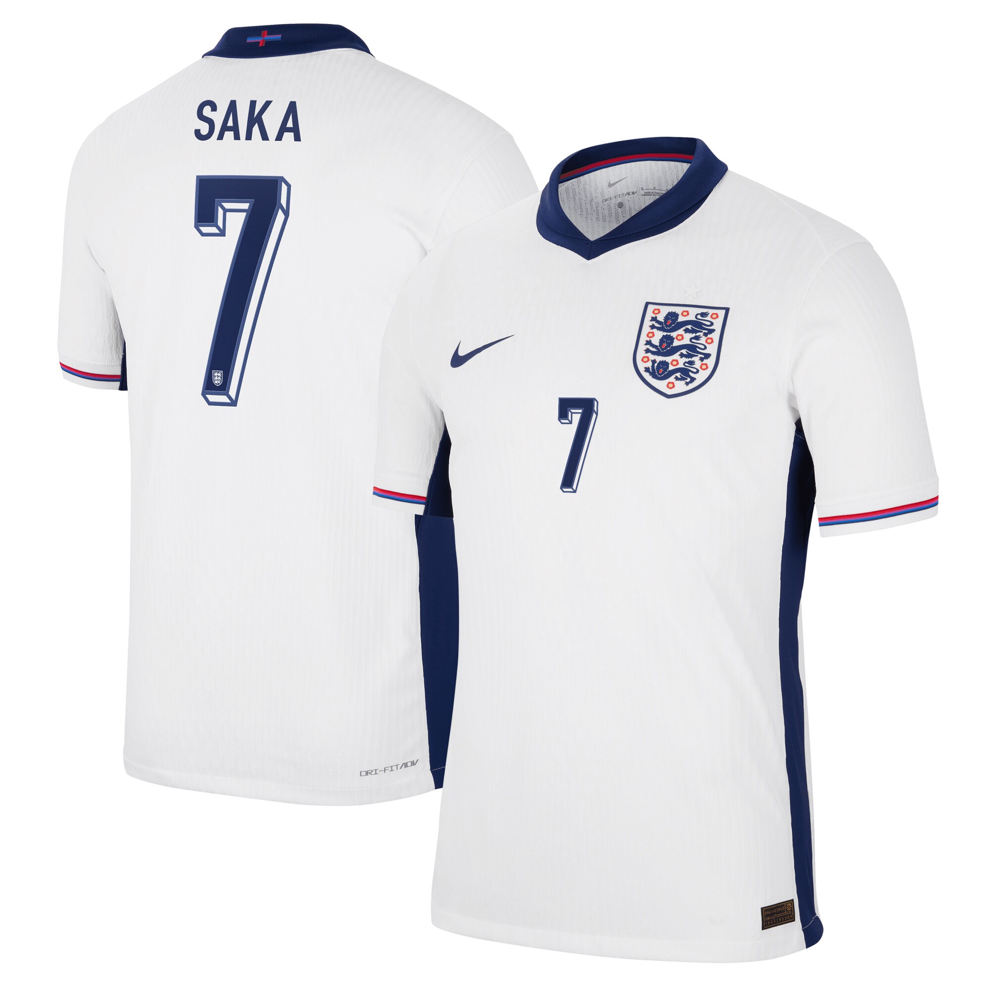 England Dri Fit Adv Home Match Shirt 2025 with Saka 7 printing