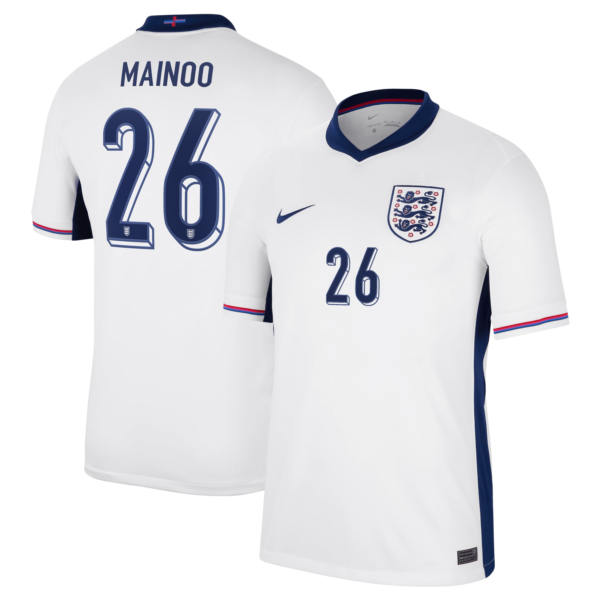 England Home Stadium Shirt 2024 with Mainoo 26 printing