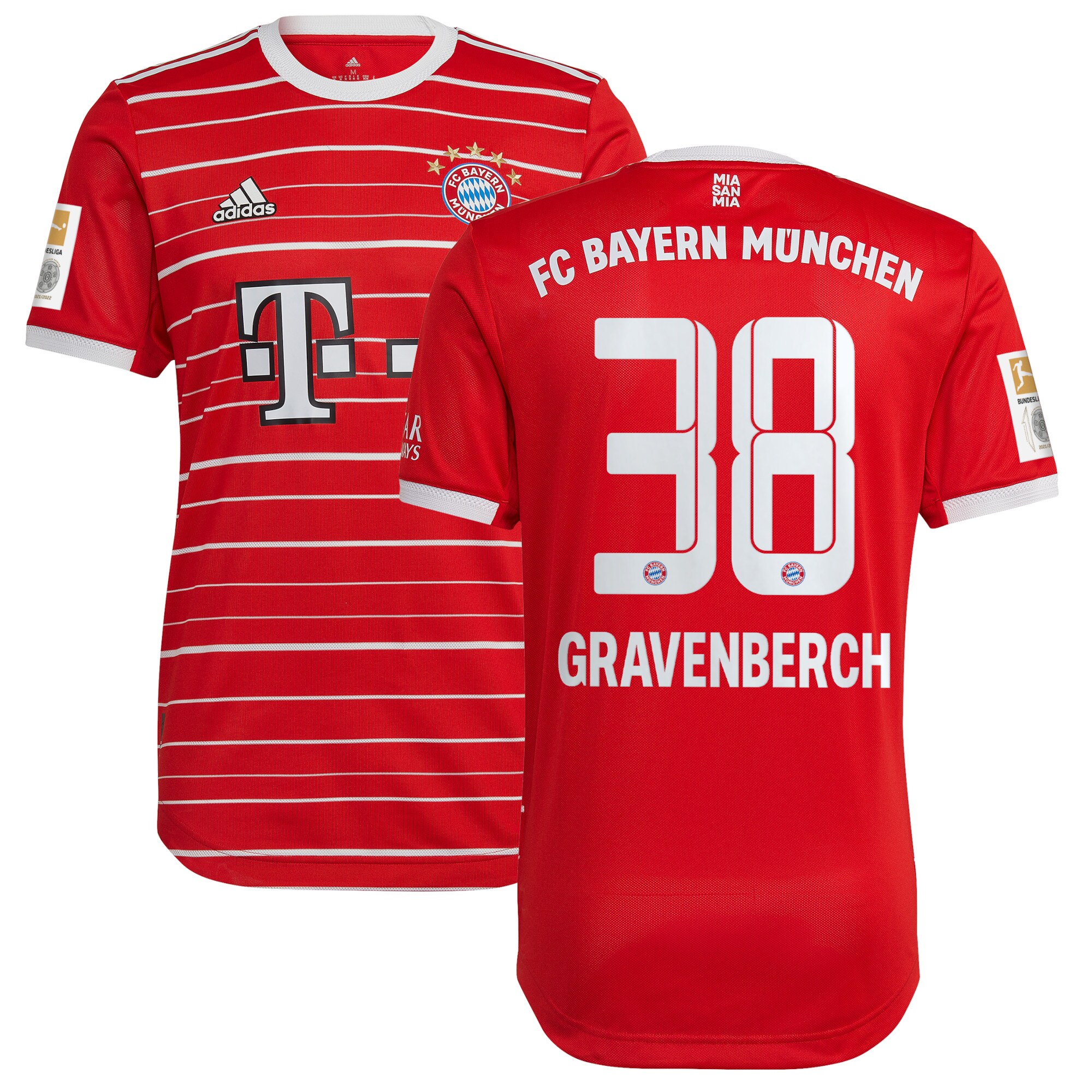 FC Bayern Home Authentic Shirt 2022-2023 with Gravenberch 38 printing