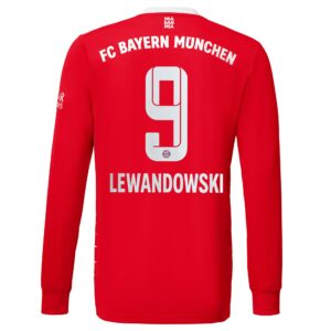 FC Bayern Home Shirt 2022-23 Long Sleeve with Lewandowski 9 printing