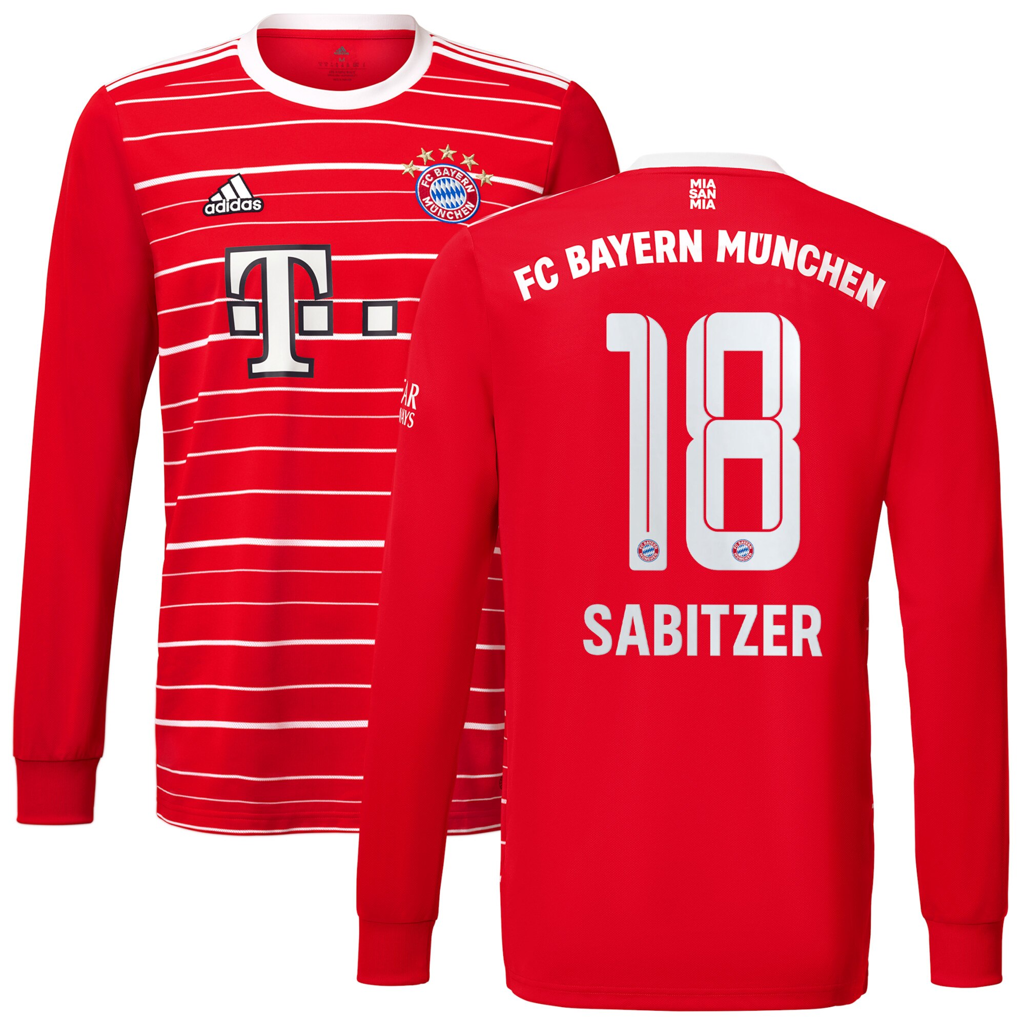 FC Bayern Home Shirt 2022-23 - Long Sleeve with Sabitzer 18 printing