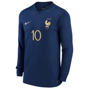 France Home Stadium Shirt Long Sleeve 2022 with Mbappe 10 printing
