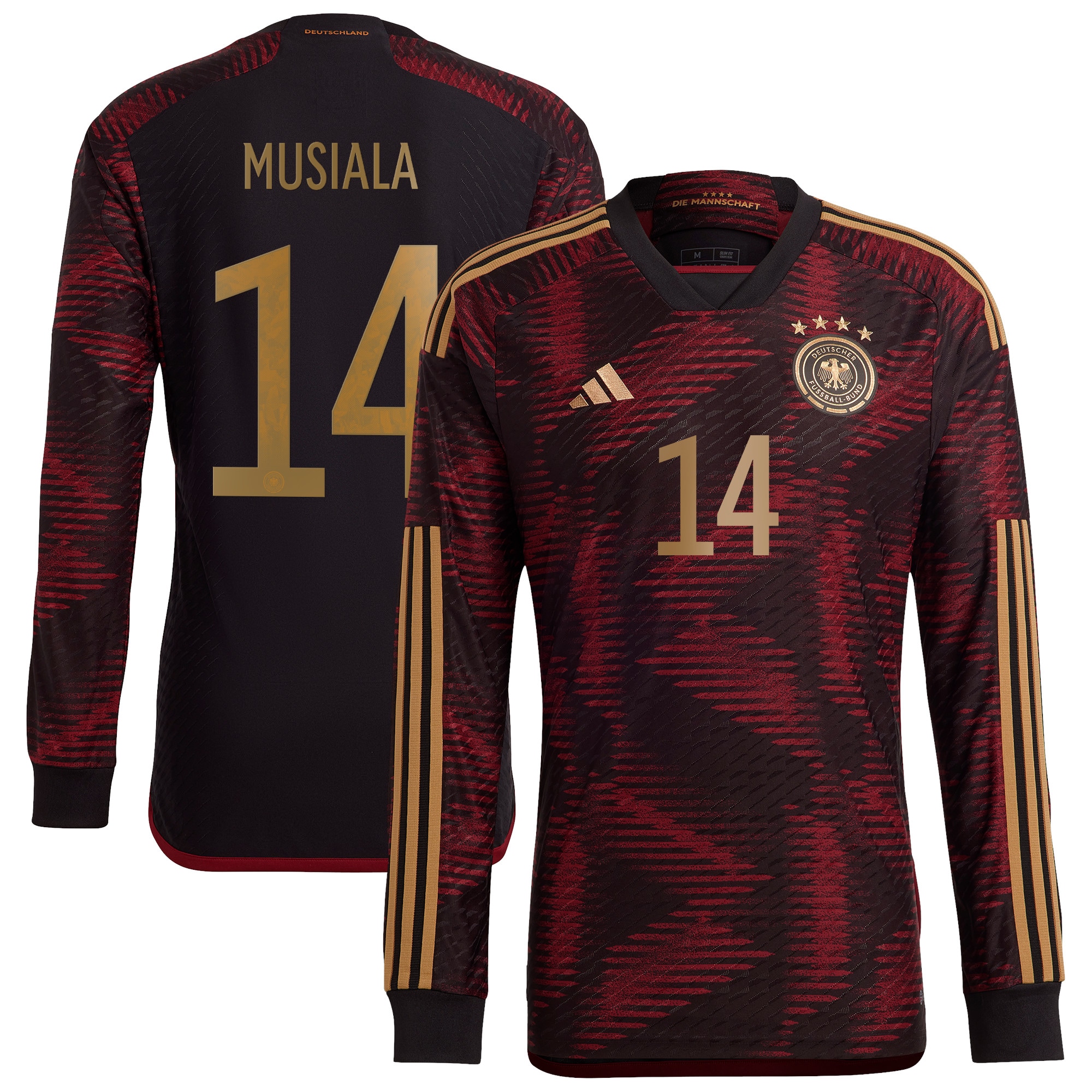 Germany Away Authentic Shirt Long Sleeve with Musiala 14 printing